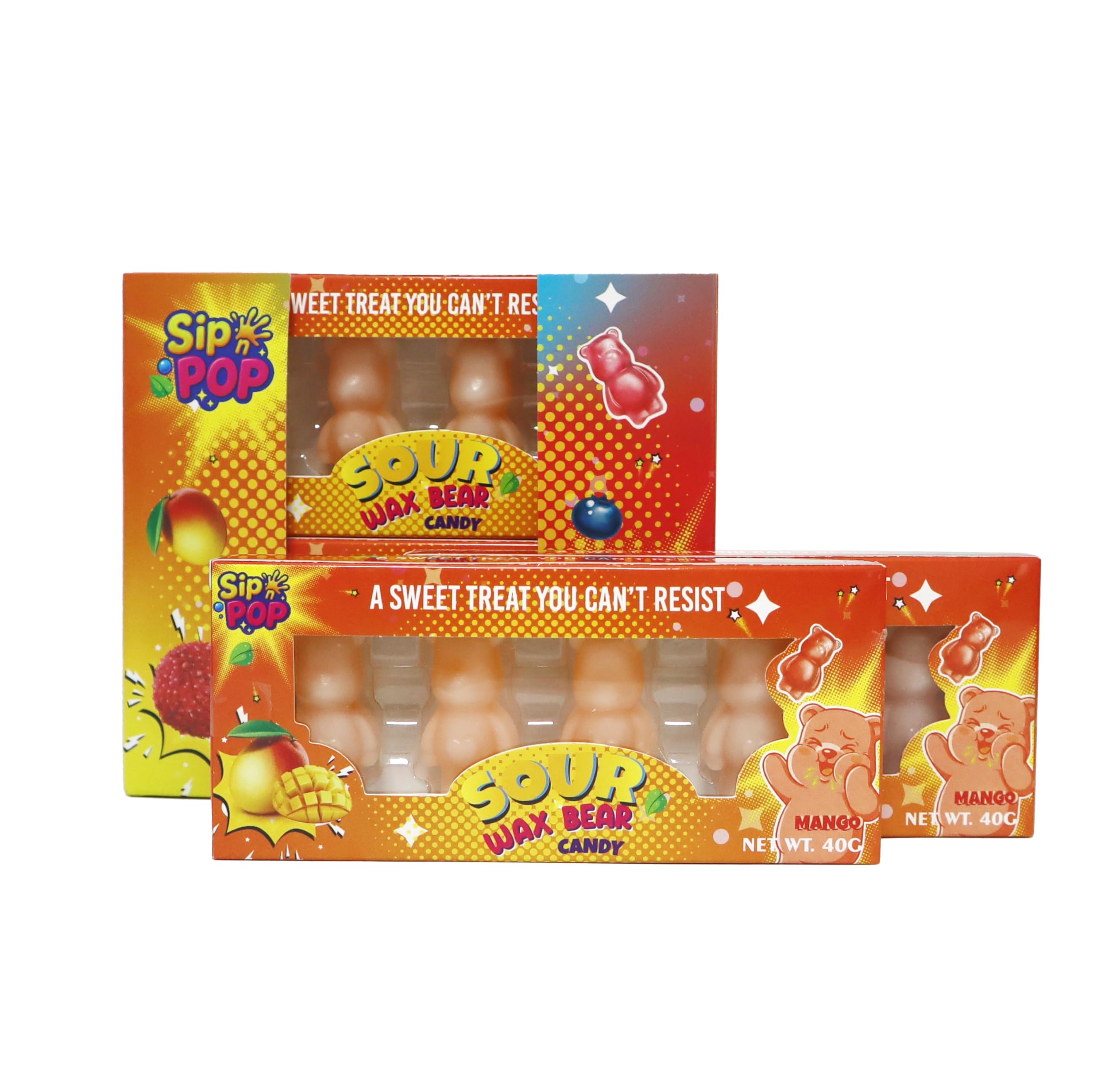 SHINE WAX CANDY - Sour Bear & Mango Liquid Filled Retro Sweet | 40g 2