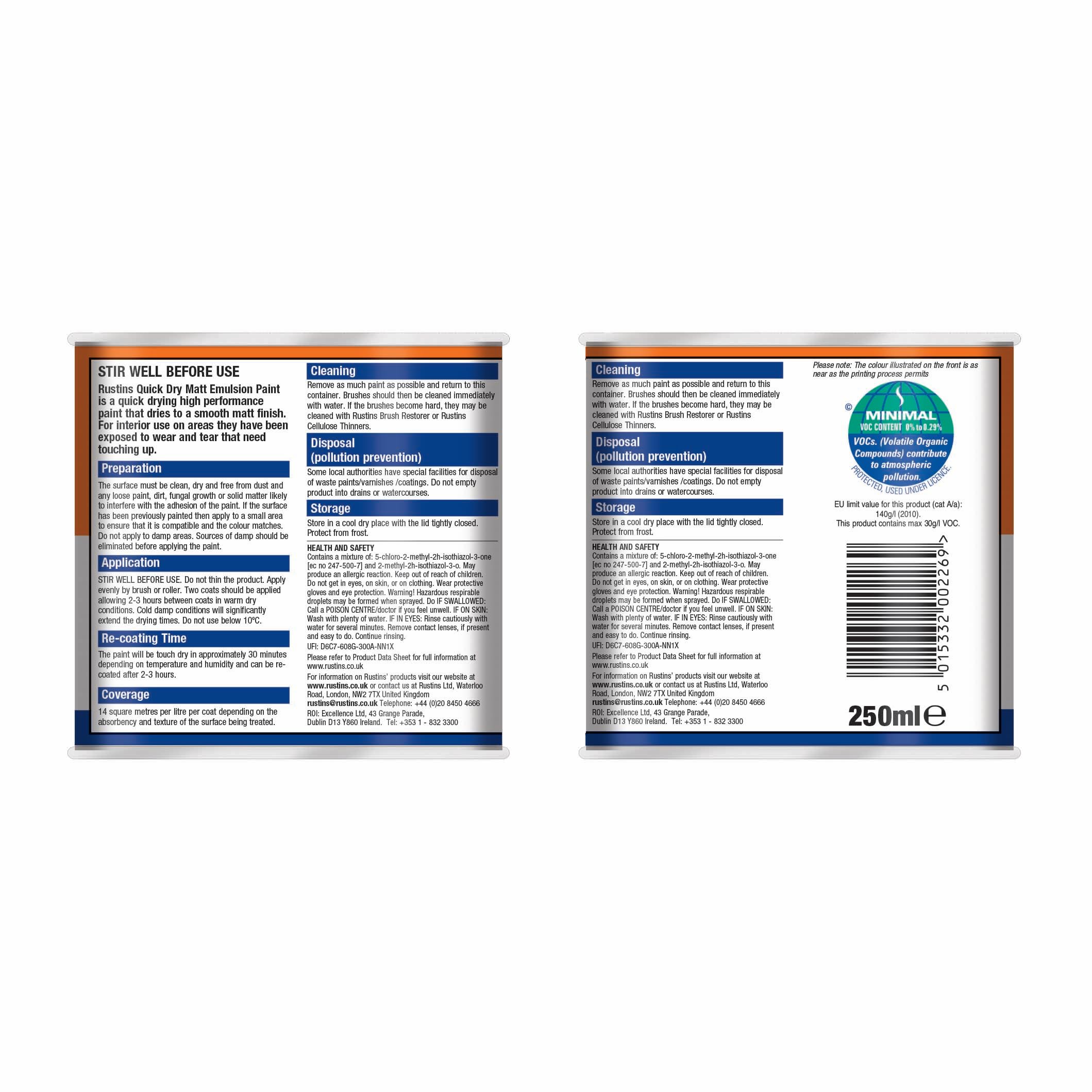 RUSTINS Water-Based Matt Emulsion Paint - White, Low Odour, Quick Drying | 250ml 2