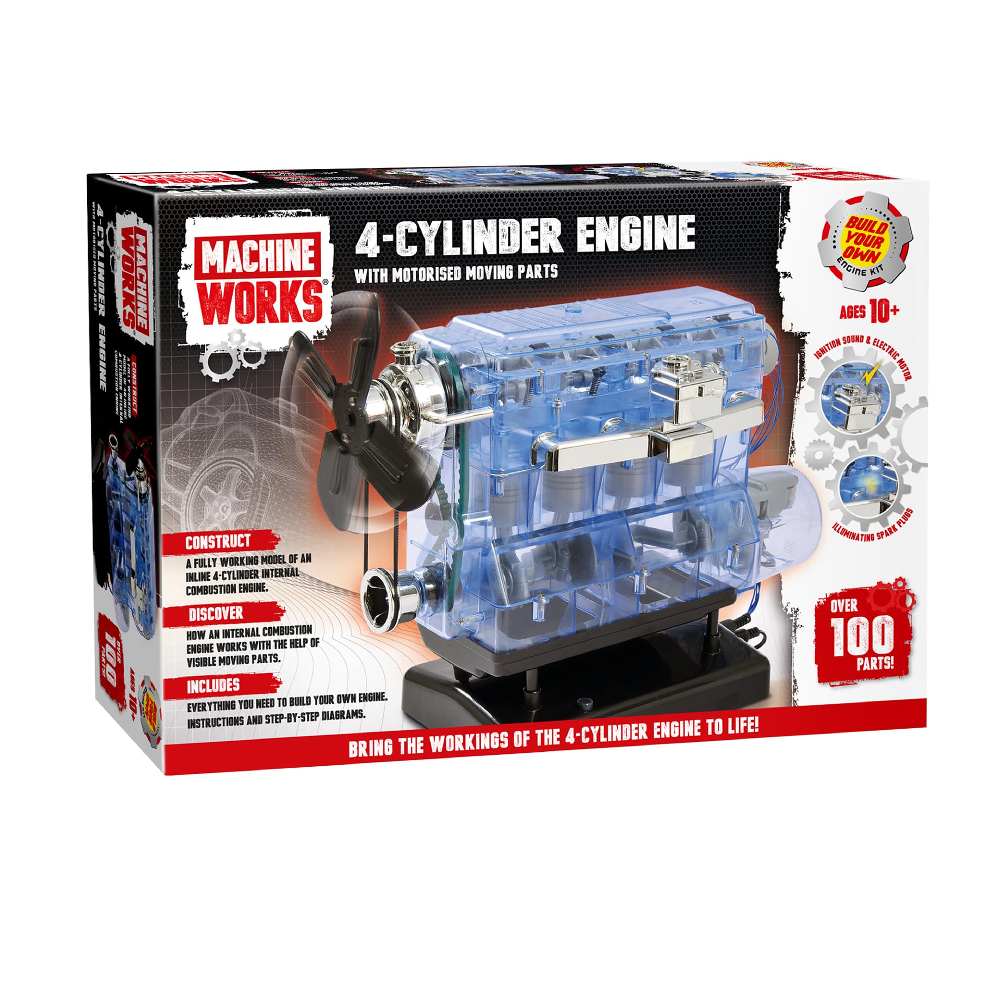 Machine Works 4-Cylinder Petrol Car Engine Replica Model - Build Your Own Engine Kit for Kids & Adults