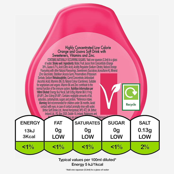 Robinsons Immunity Benefit Drops Orange & Guava Squash with Vitamin B6 and Zinc - 66ml