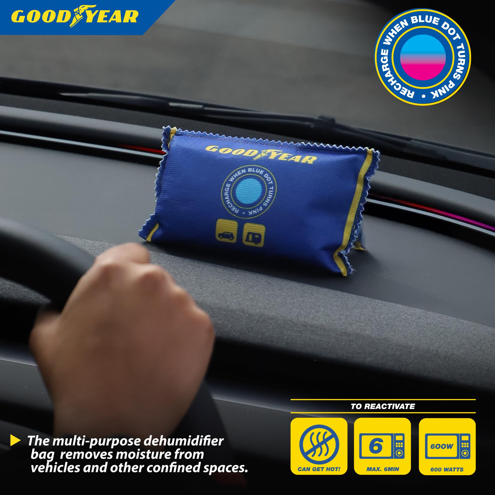 Goodyear 2pc 100g Reusable Moisture Absorber Bags – Heavy-Duty Dehumidifier | Portable | Blue 2
