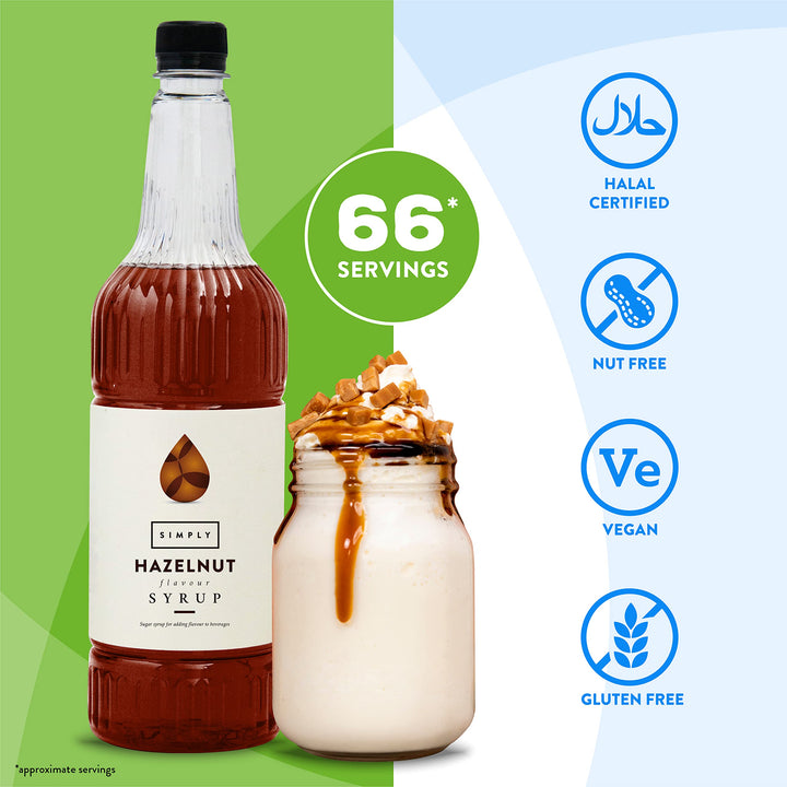 Simply - Hazelnut Syrup Vegan & Nut Free Flavoured Syrup for Coffee, Cocktails & Baking (1 Litre)