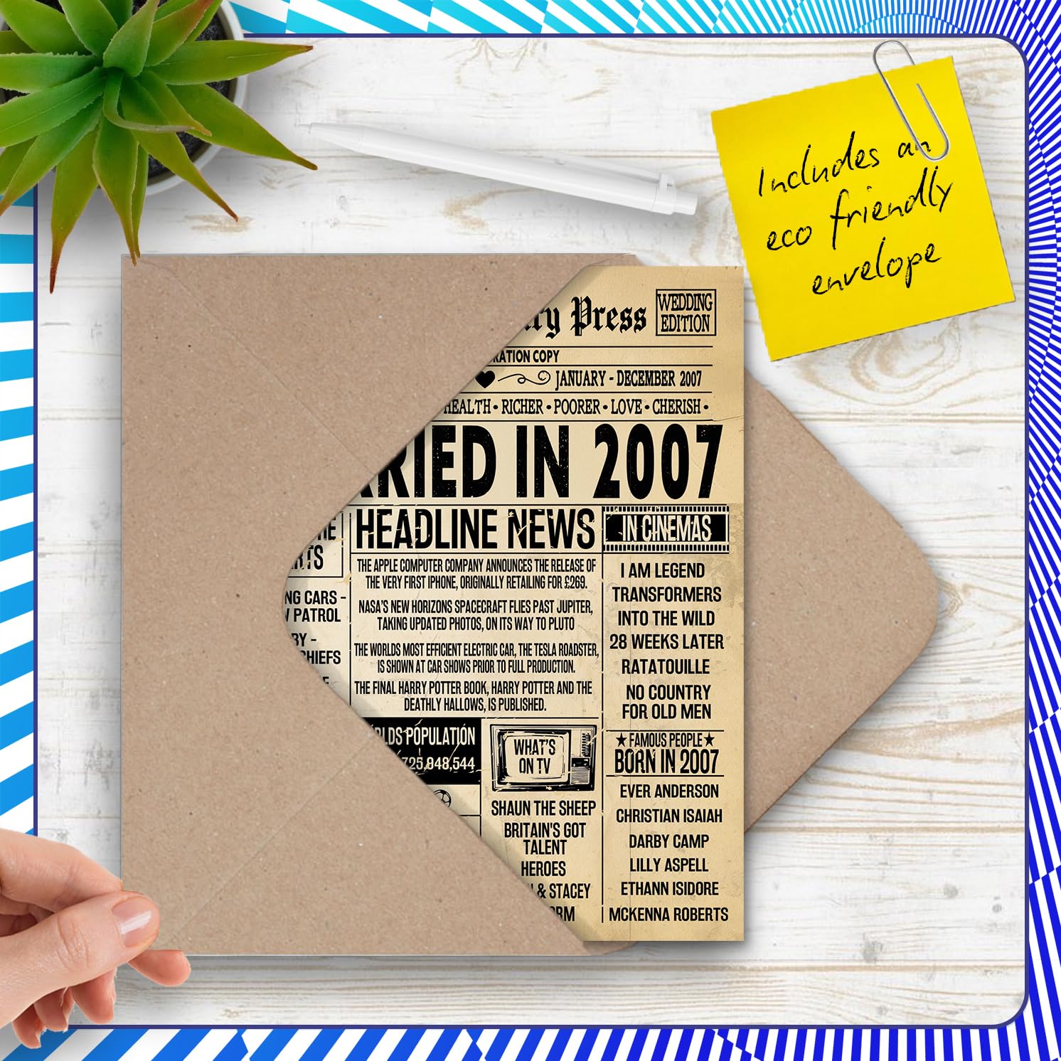 Stuff4 19th Anniversary Card for Women Men - Vintage Newspaper Married in 2007 | 5x7 Inch Greeting Card 5