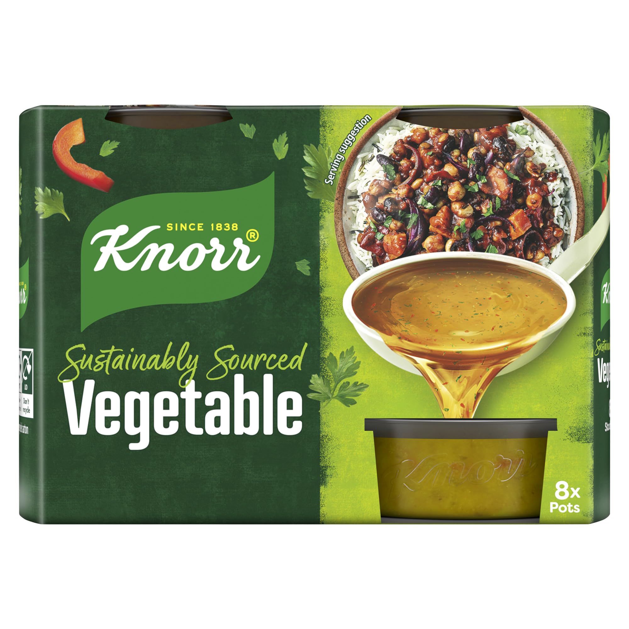 Knorr Vegetable Stock Pots - Gluten-Free, Rich Flavor for Vegetarian Meals | 8 x 28g Pots