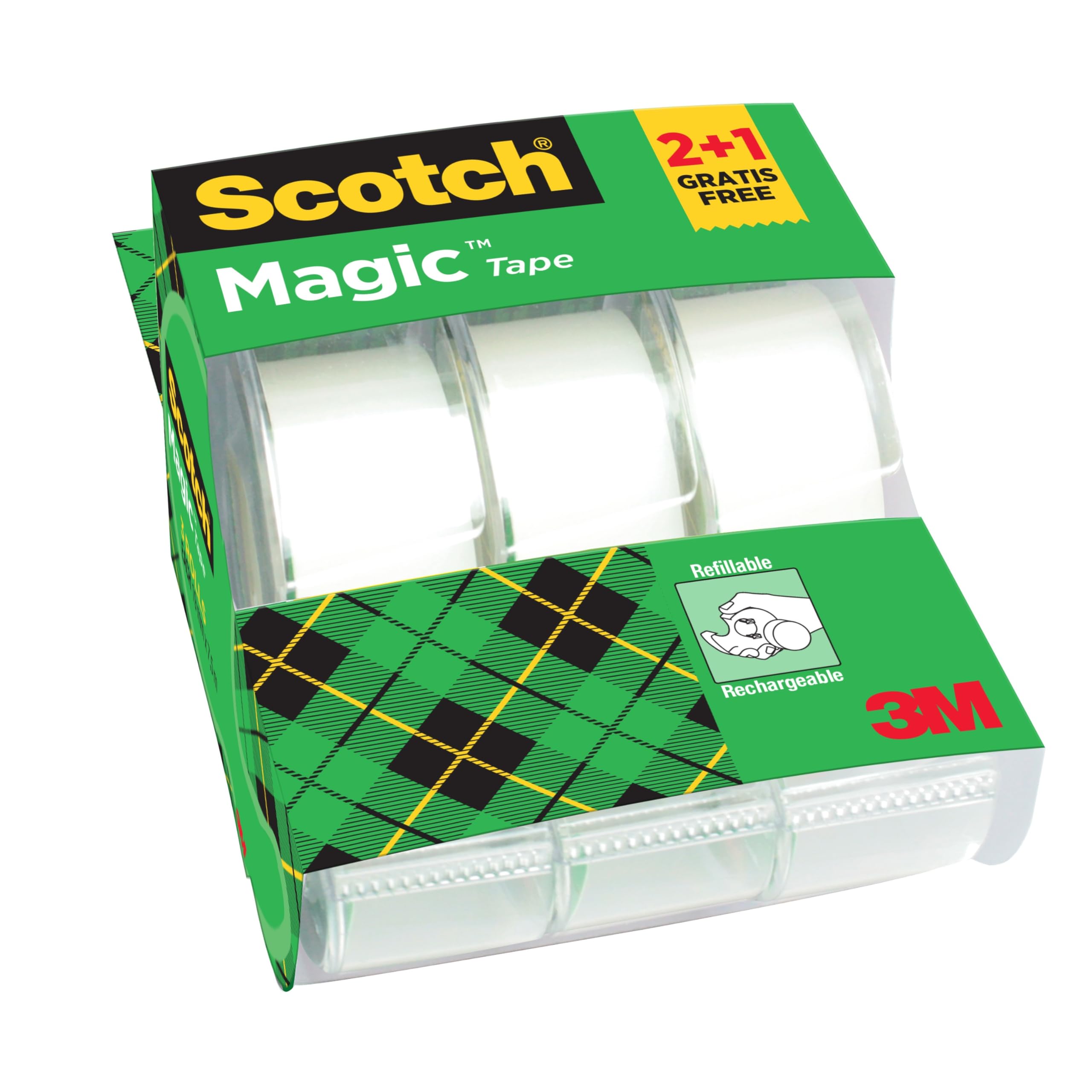 Scotch Magic Tape - Promo Pack with 2 Rolls on Dispenser + 1 FREE Roll | Invisible Matte Finish
