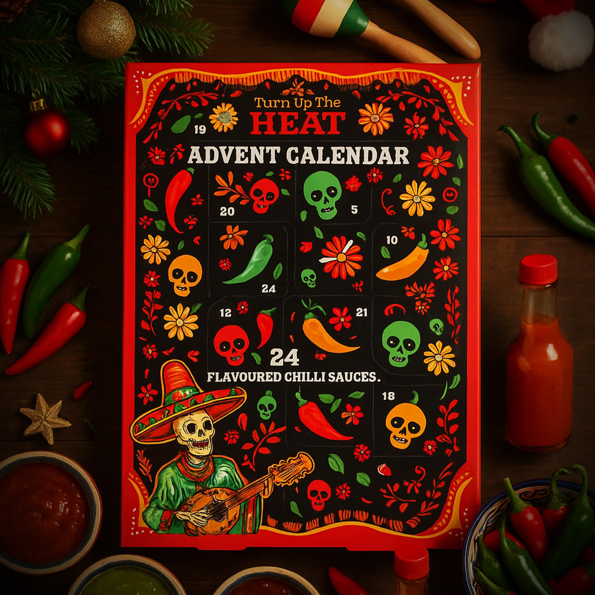 Beams International - Turn Up The Heat Hot Sauce Advent Calendar – Chilli Sauce Gift Set With 24 5