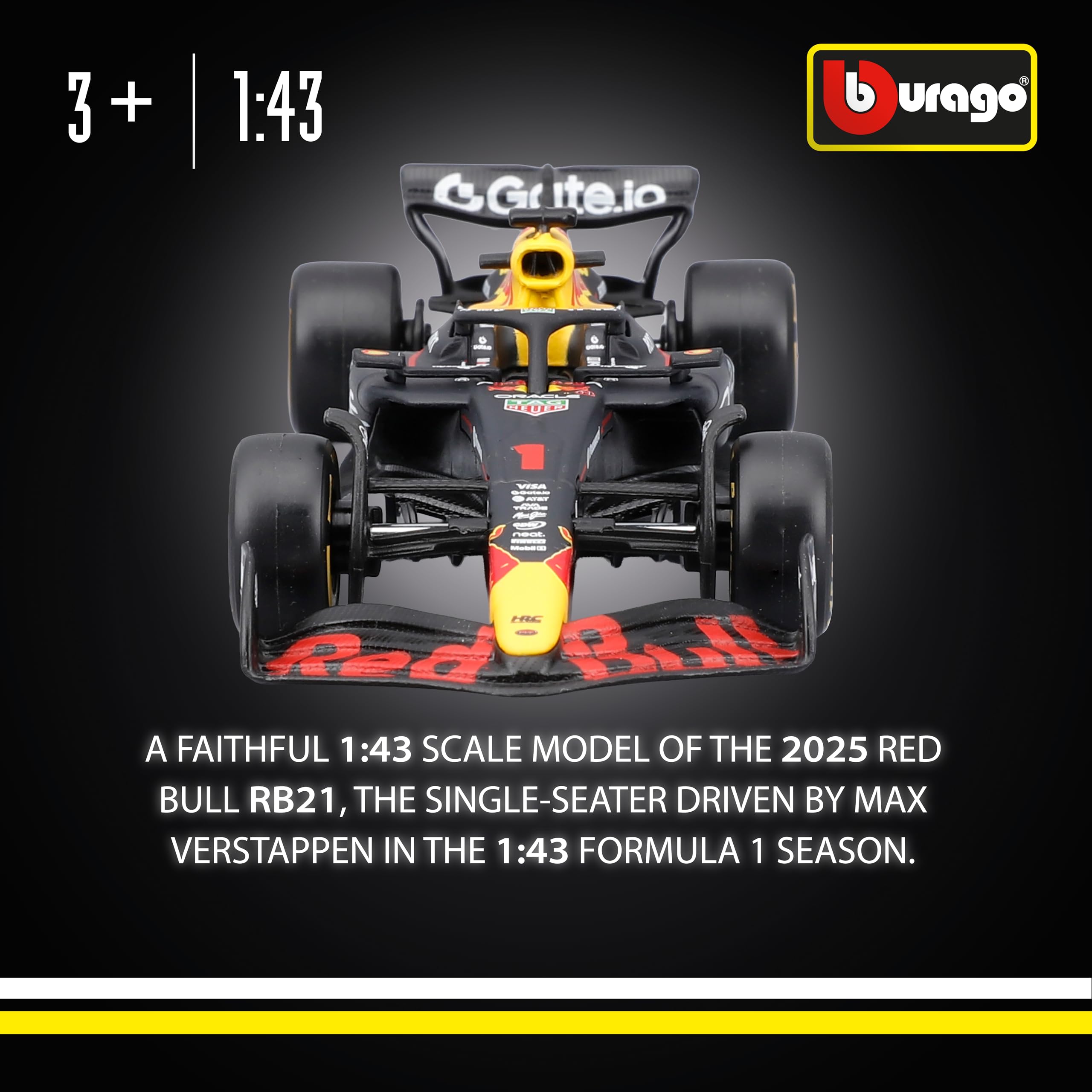 Bburago Red Bull Racing RB21 2025 #1 Verstappen 1:43 Scale Diecast Car | Metal | Red With Black Accents 2