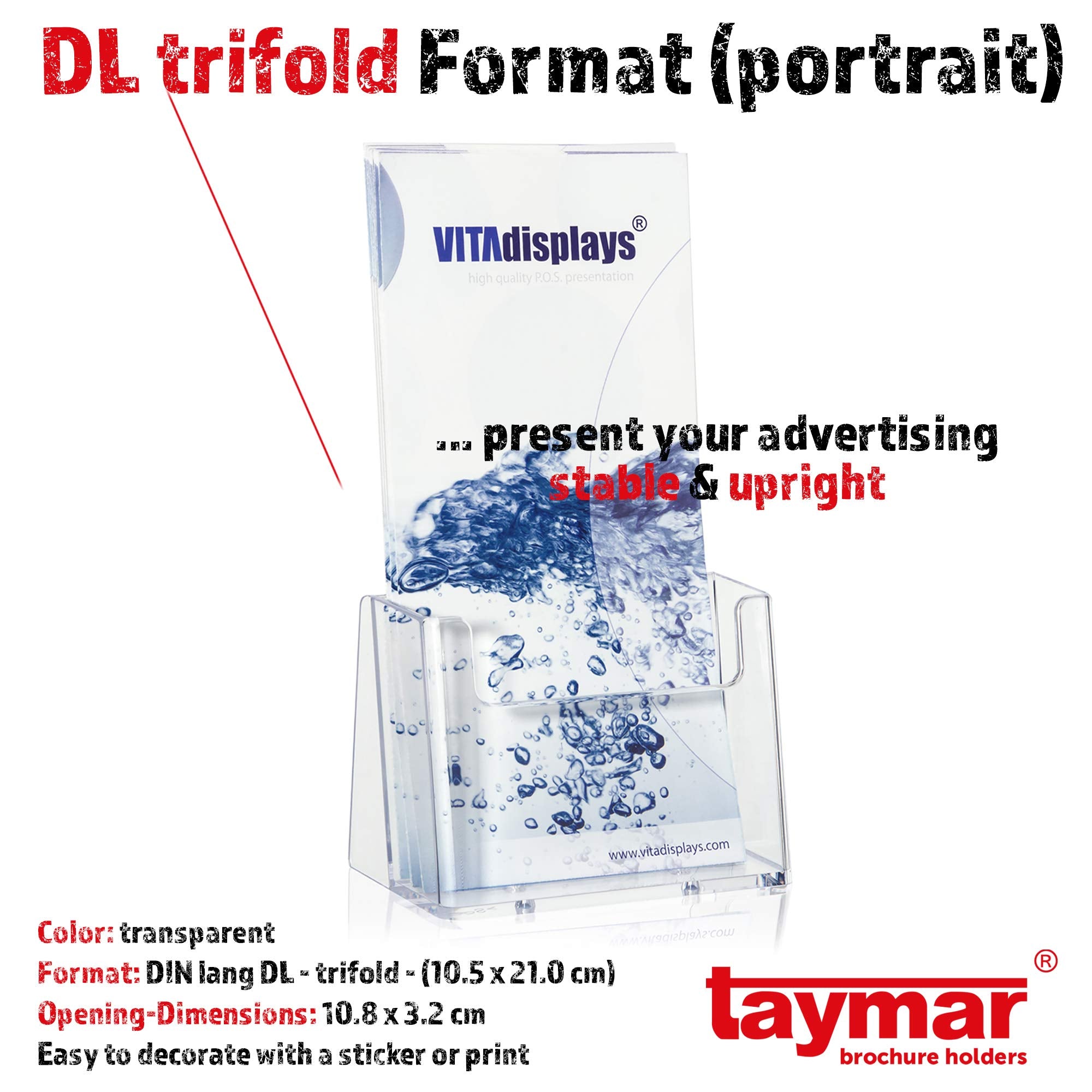 Taymar Flyer Stand - Transparent Polystyrene for DIN Lang (DL) Brochures | 1 Piece 2