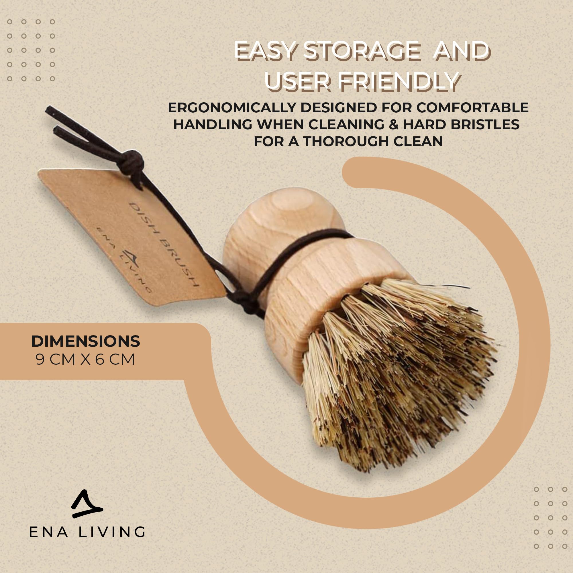 ENA Living - Wooden Pot Brush | FSC-Certified Beechwood with Coconut Fiber Bristles (9x6 cm) 11