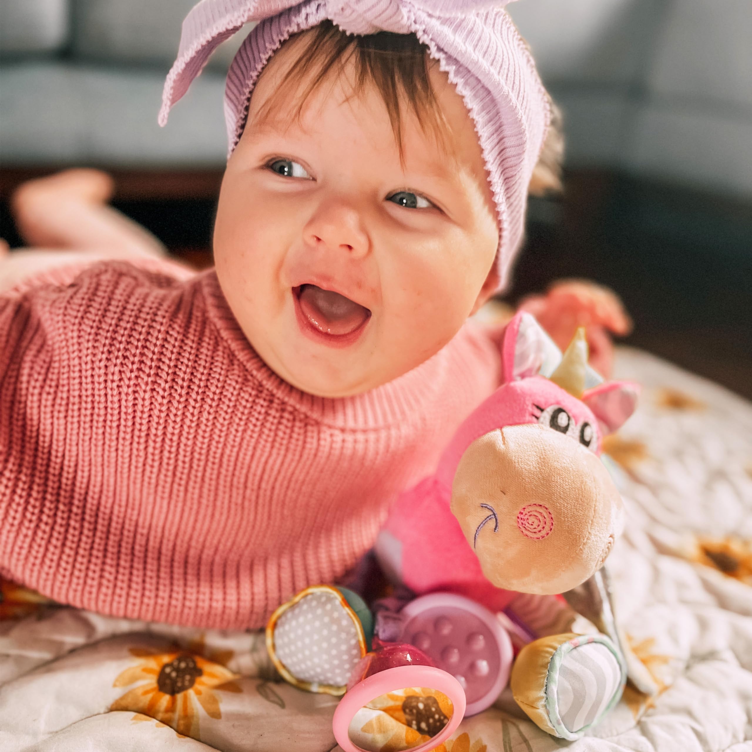 Playgro Unicorn Clip Clop Activity Rattle - Sensory Teether for 3M+ | Pink 7