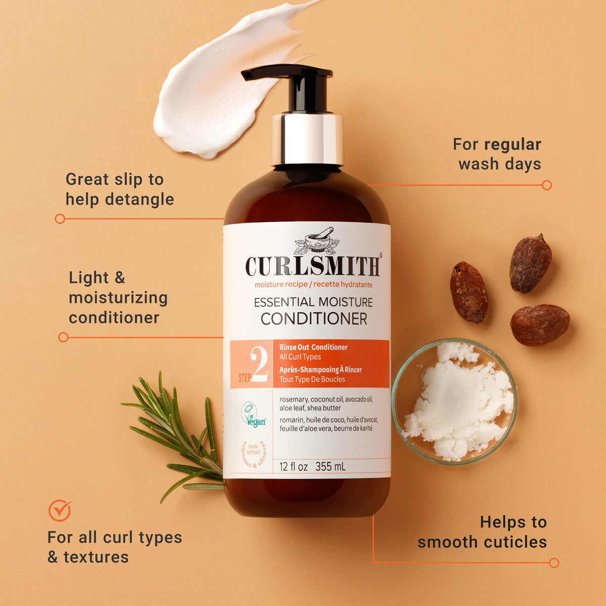 Curlsmith Essential Moisture Conditioner - Hydration & Weightless Moisture for All Curl Types | 88 ml