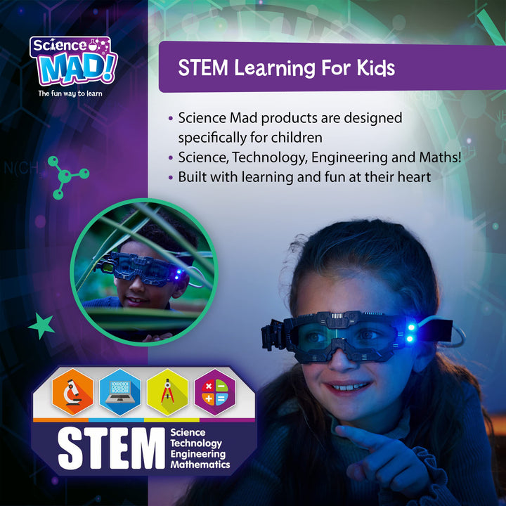 Science Mad! Night Vision Goggles for Kids - 2x Magnification & LED Lights - Black