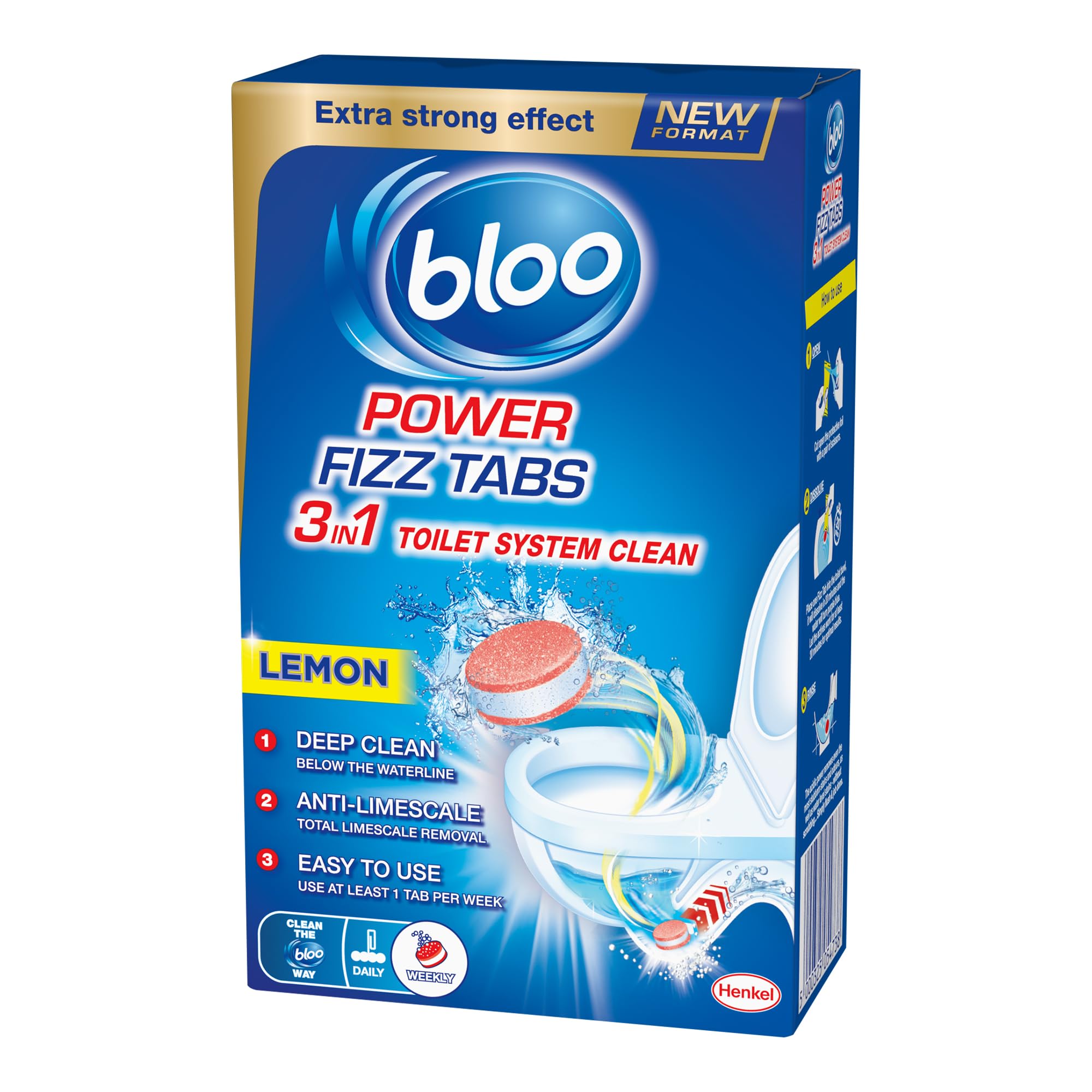 Bloo Power Fizz Tabs Anti-Limescale Toilet Cleaning Lemon, 8 Count