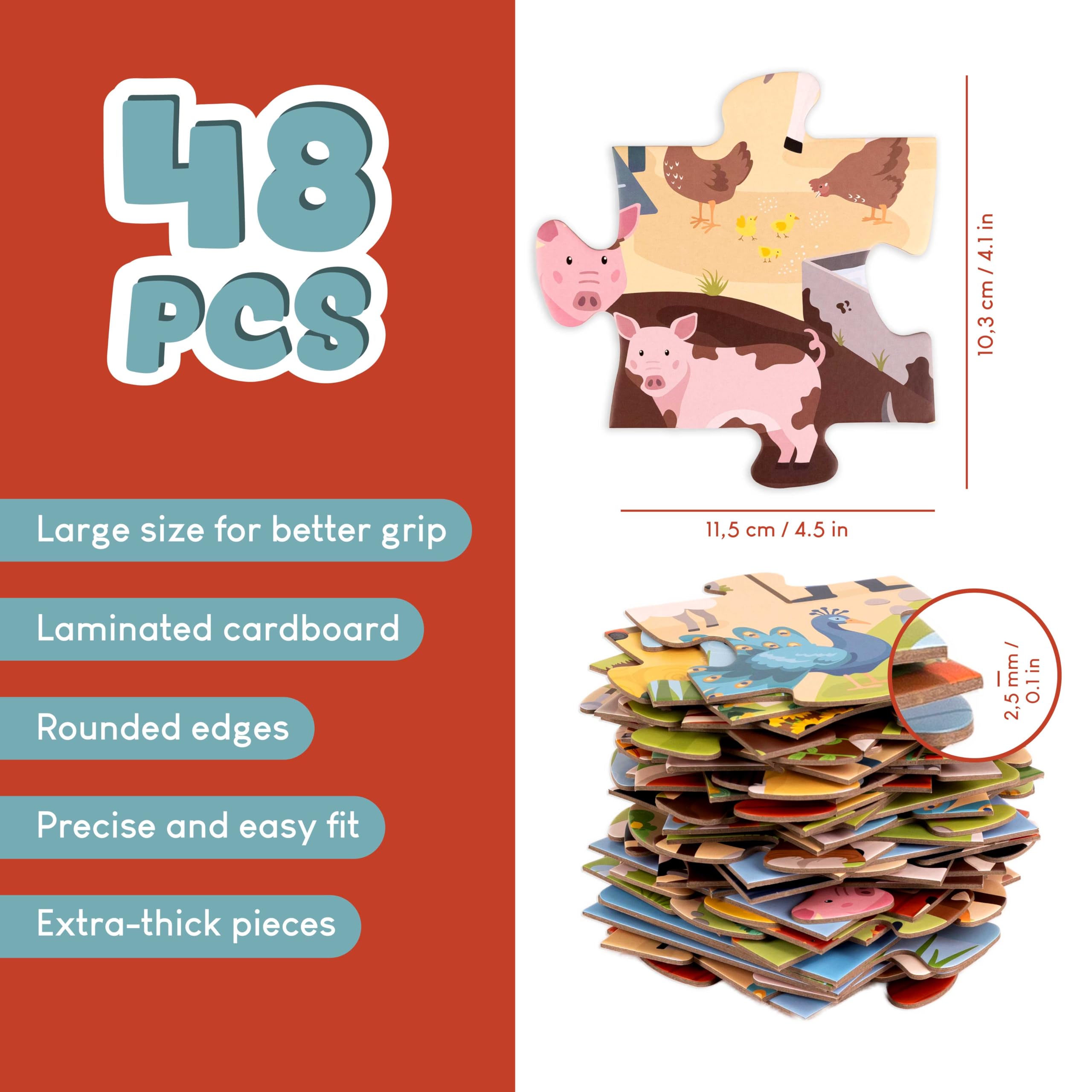 BONNYCO Giant Farm Animals Floor Puzzle - 48 Large Pieces, Ages 2+ 3