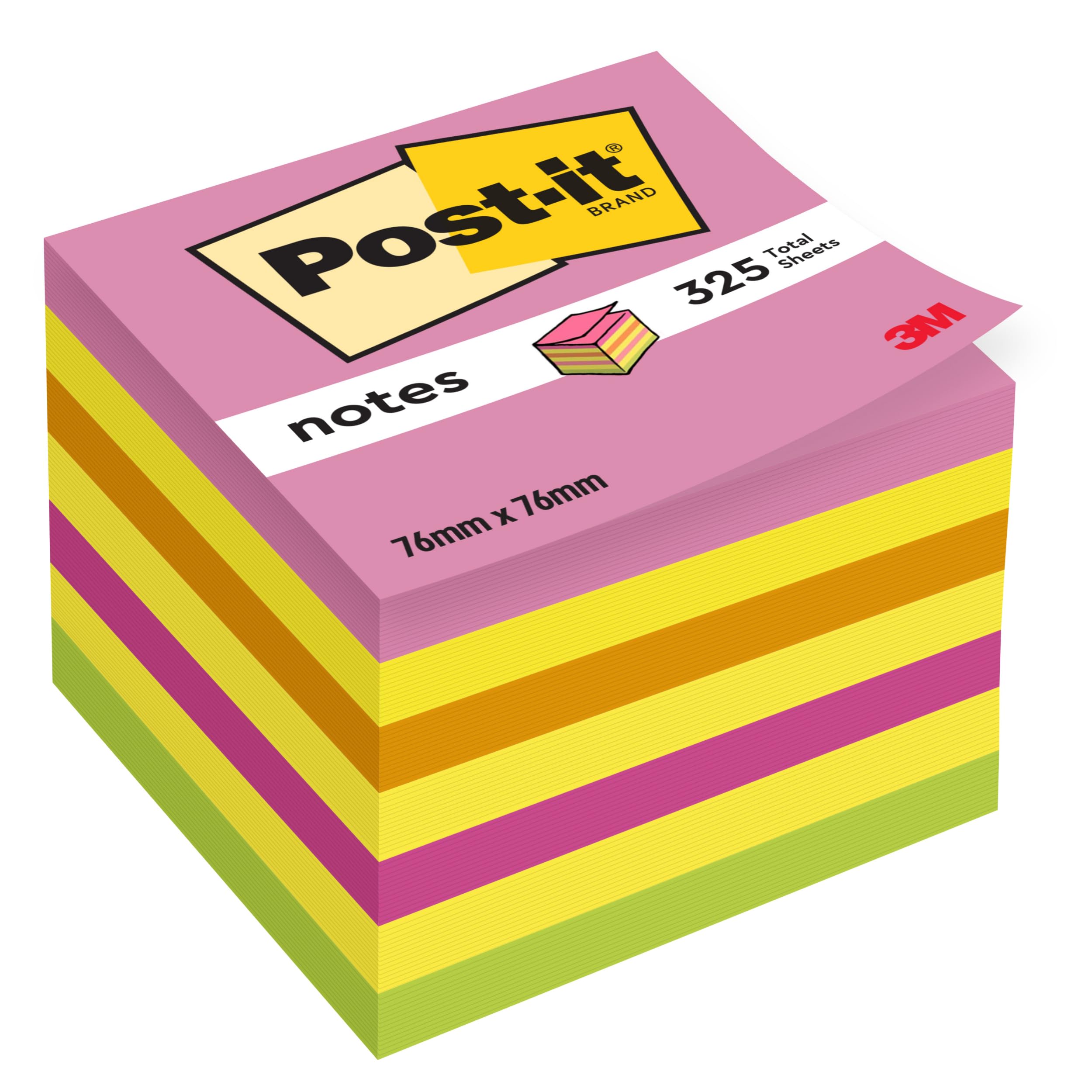 Post-it Notes Cube - Neon Rainbow Collection | 325 Sheets | 76mm x 76mm Square Notes