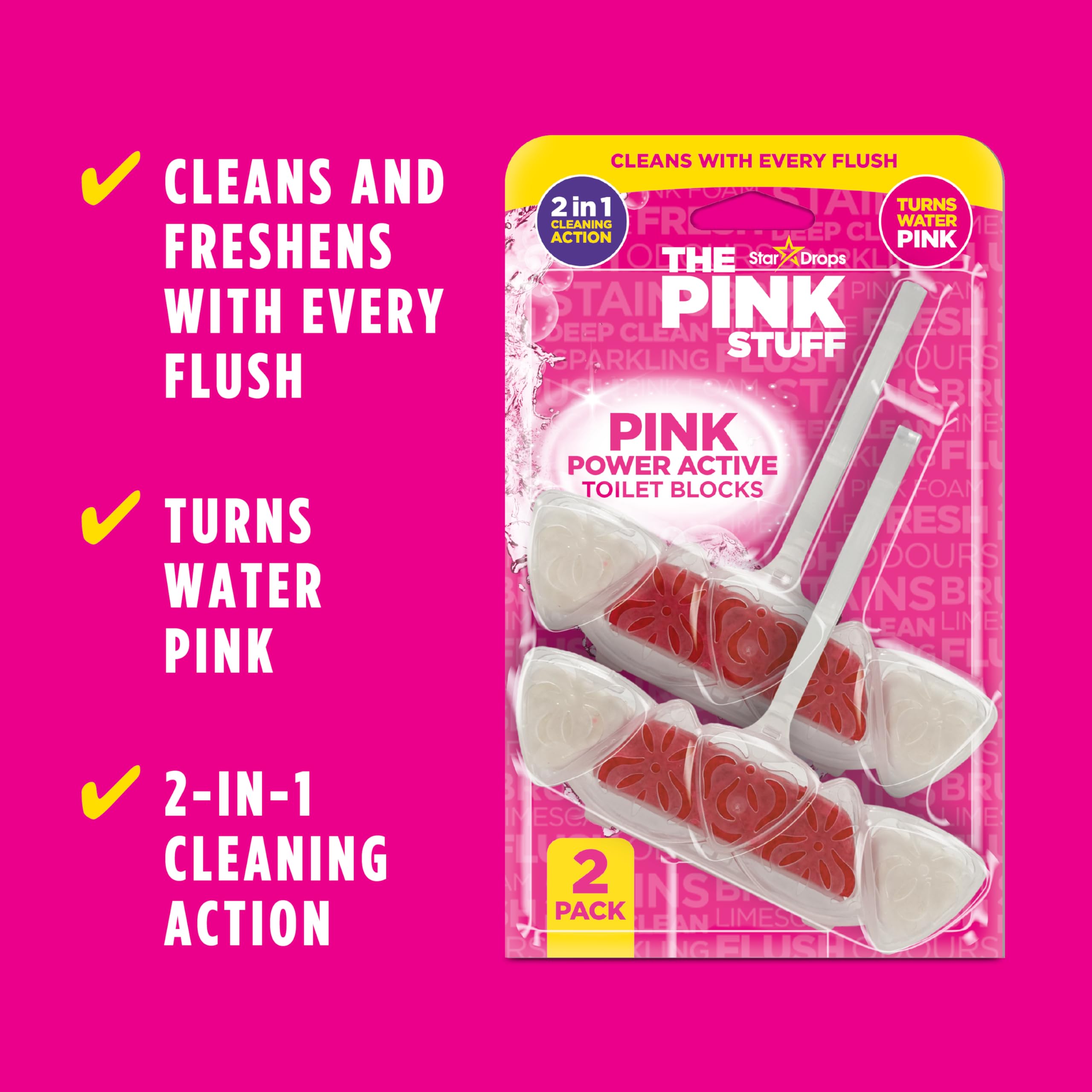 Stardrops The Pink Stuff Power Active Toilet Blocks - Cleans & Freshens | 2 Pack | Fruit Scent 2