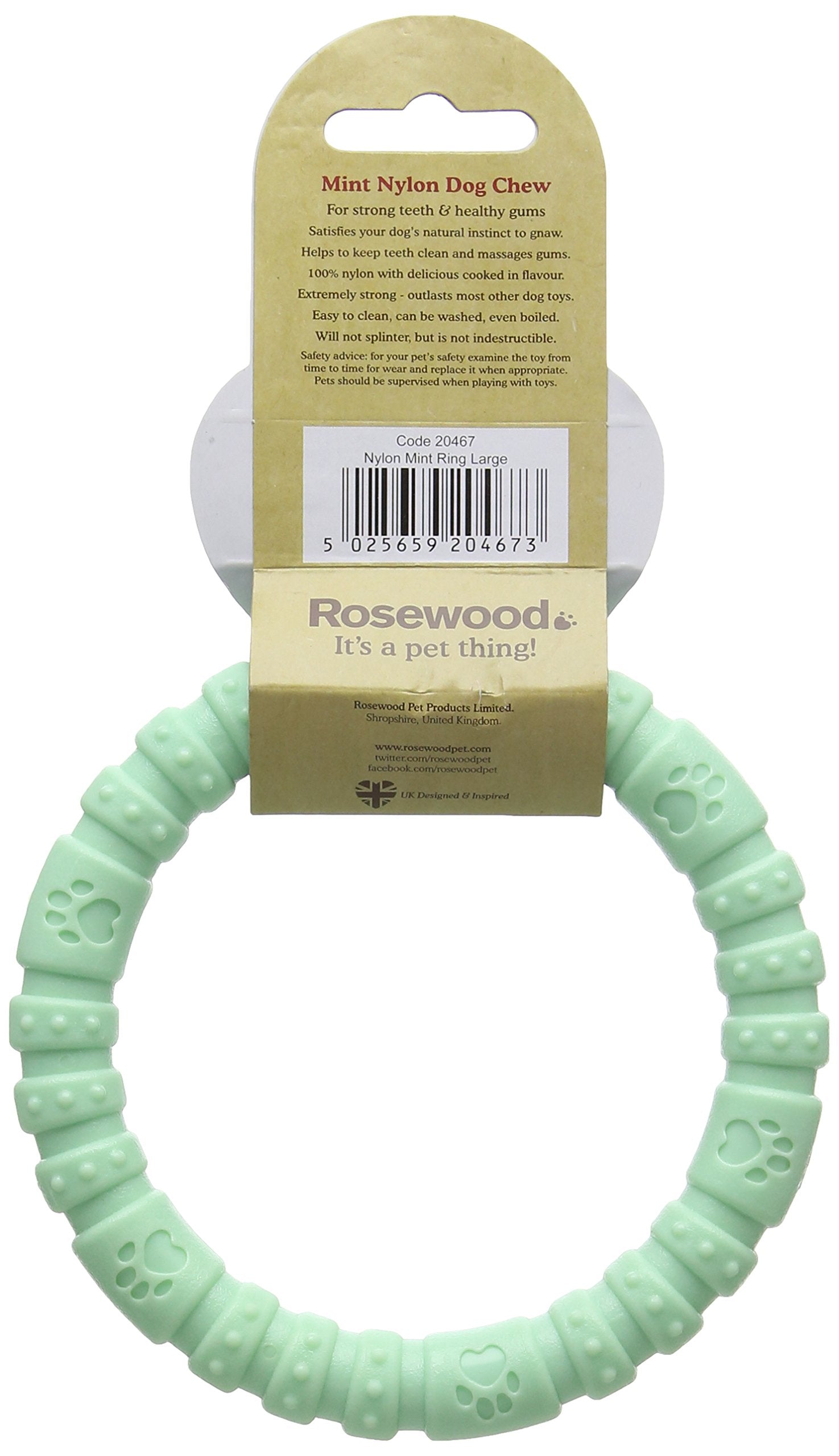 Rosewood Heavy Duty Nylon Chew Ring Toy - Mint Flavored | Large Dogs (20kg+) | 20cm 4