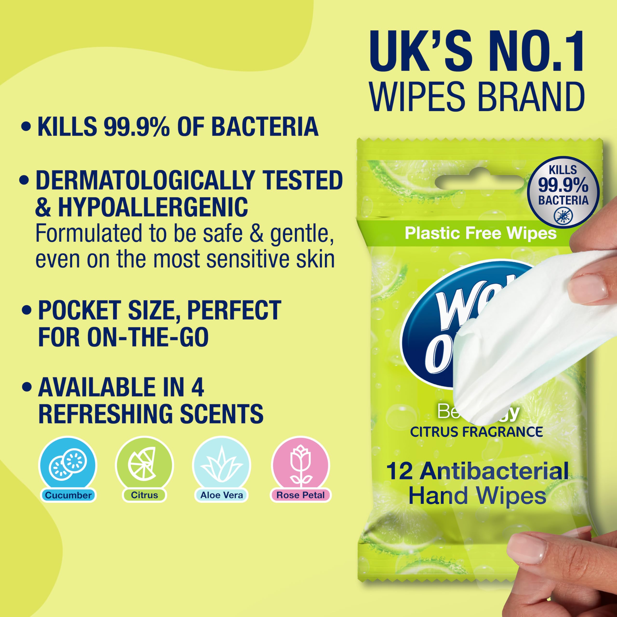 Wet Ones Plastic Free Antibacterial Pocket Size Hand Wipes, Citrus Scent, 144 Count 2