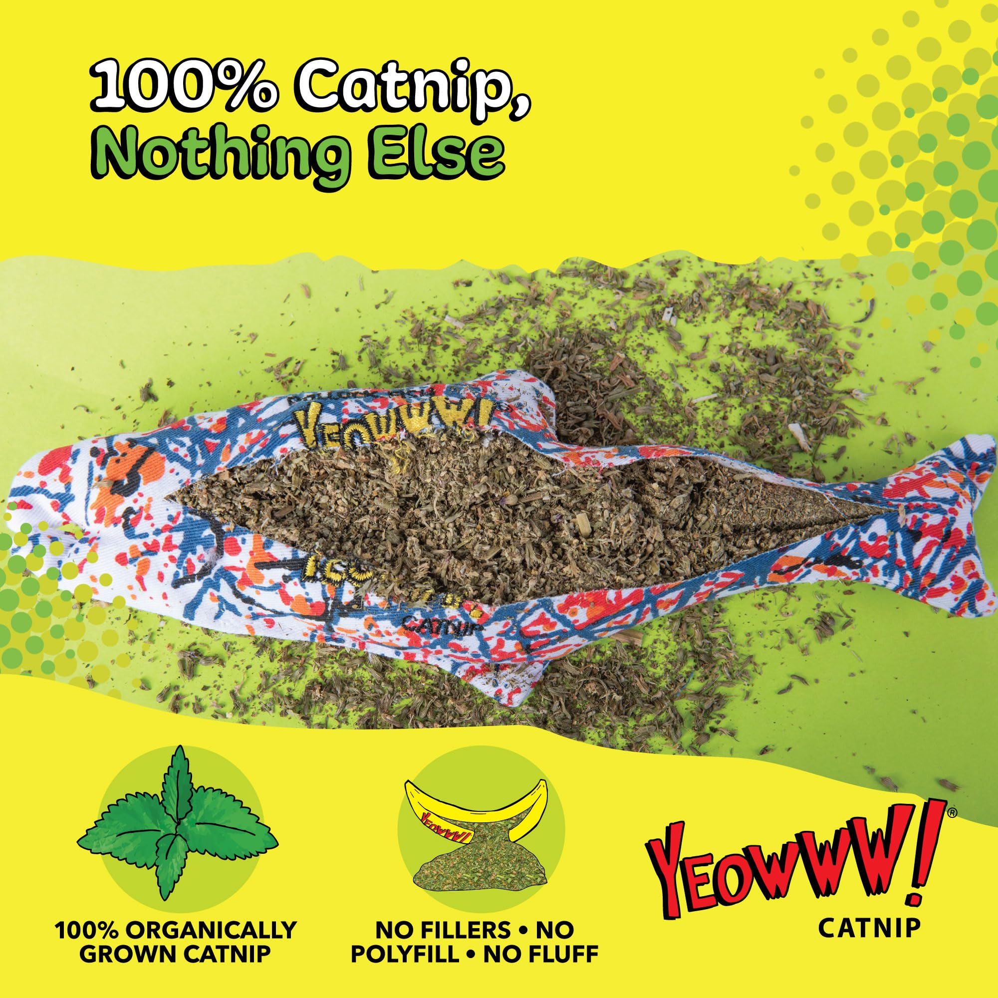 YEOWWW Pollock Fish Cat Toy - 100% Organic American Catnip Filling | Heavy Duty Cotton 2