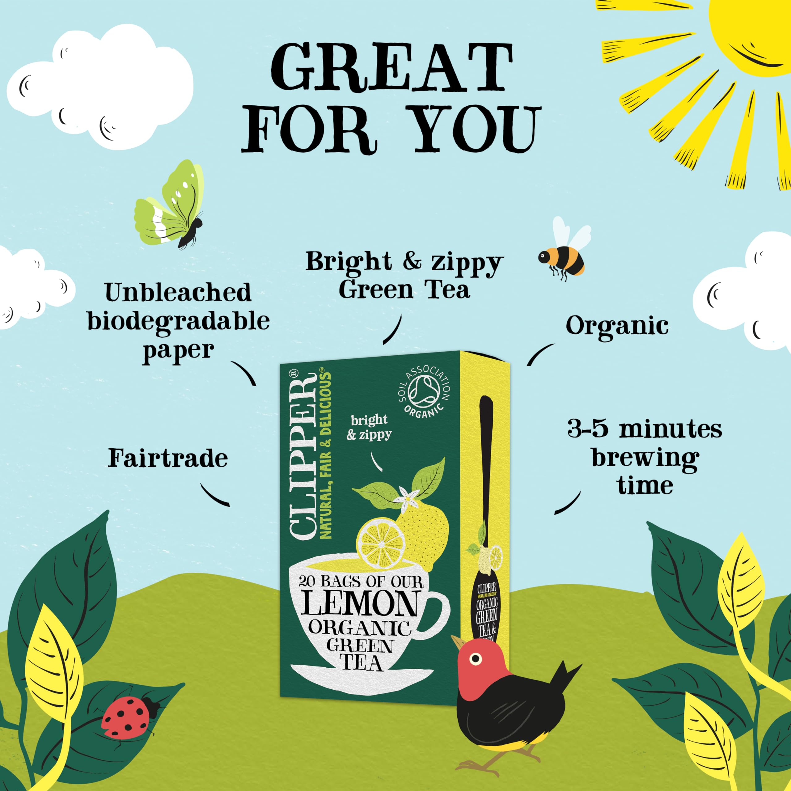 Clipper Organic Lemon Green Tea Bags - 120 Count (6x Boxes of 20) | Fairtrade & Plastic-Free 2
