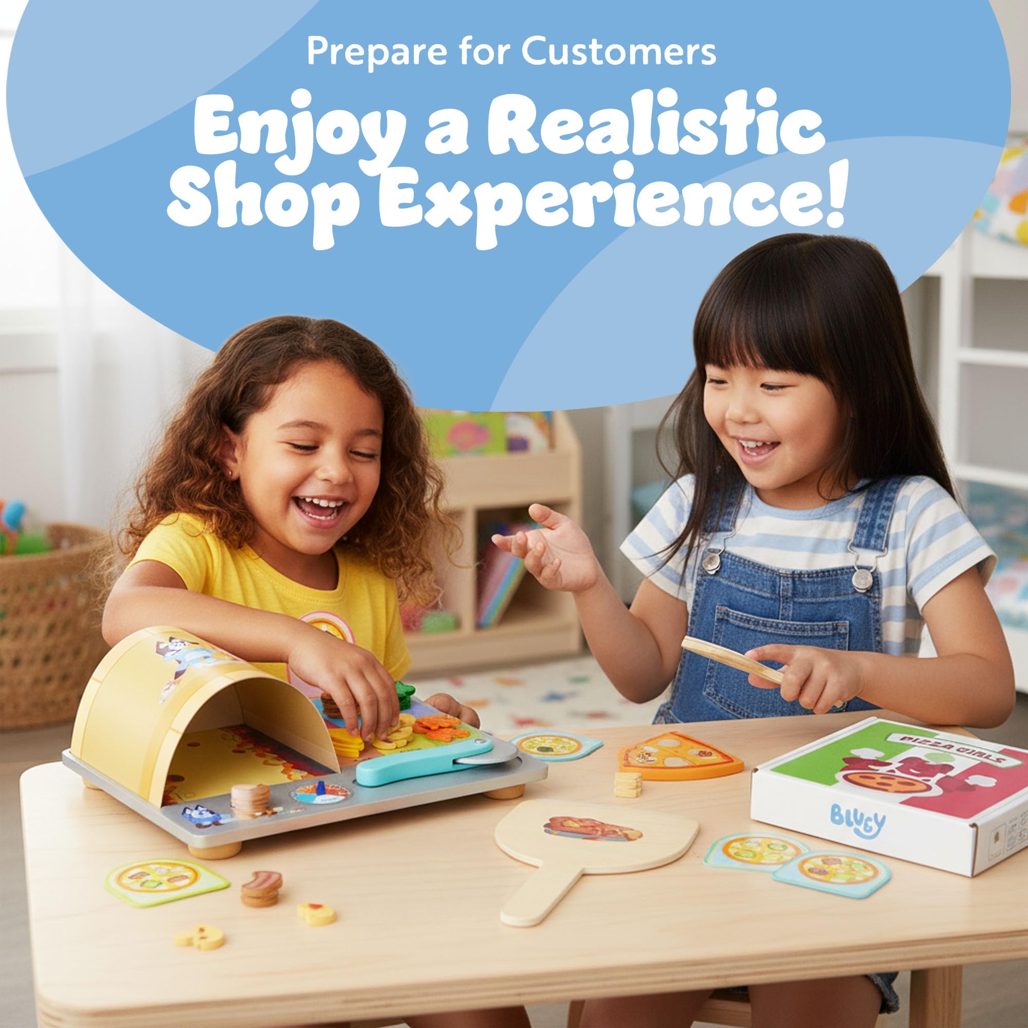 Bluey Pizza Girls Set - 35-Piece Wooden Pretend Play Food Set 14