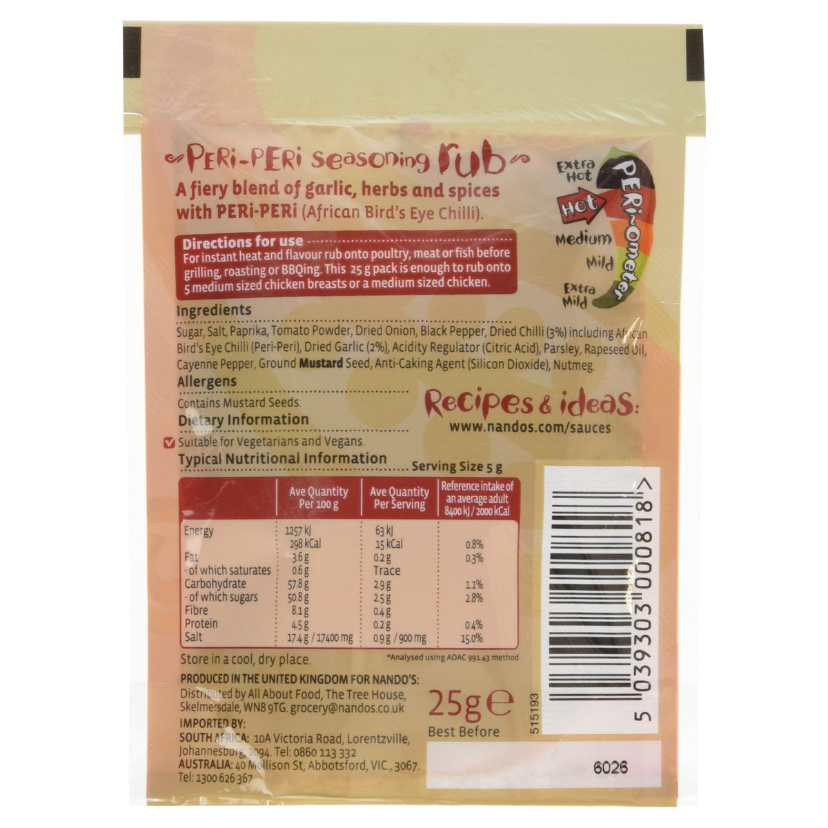 Nando's Hot Rub Poultry Seasoning - 25 g