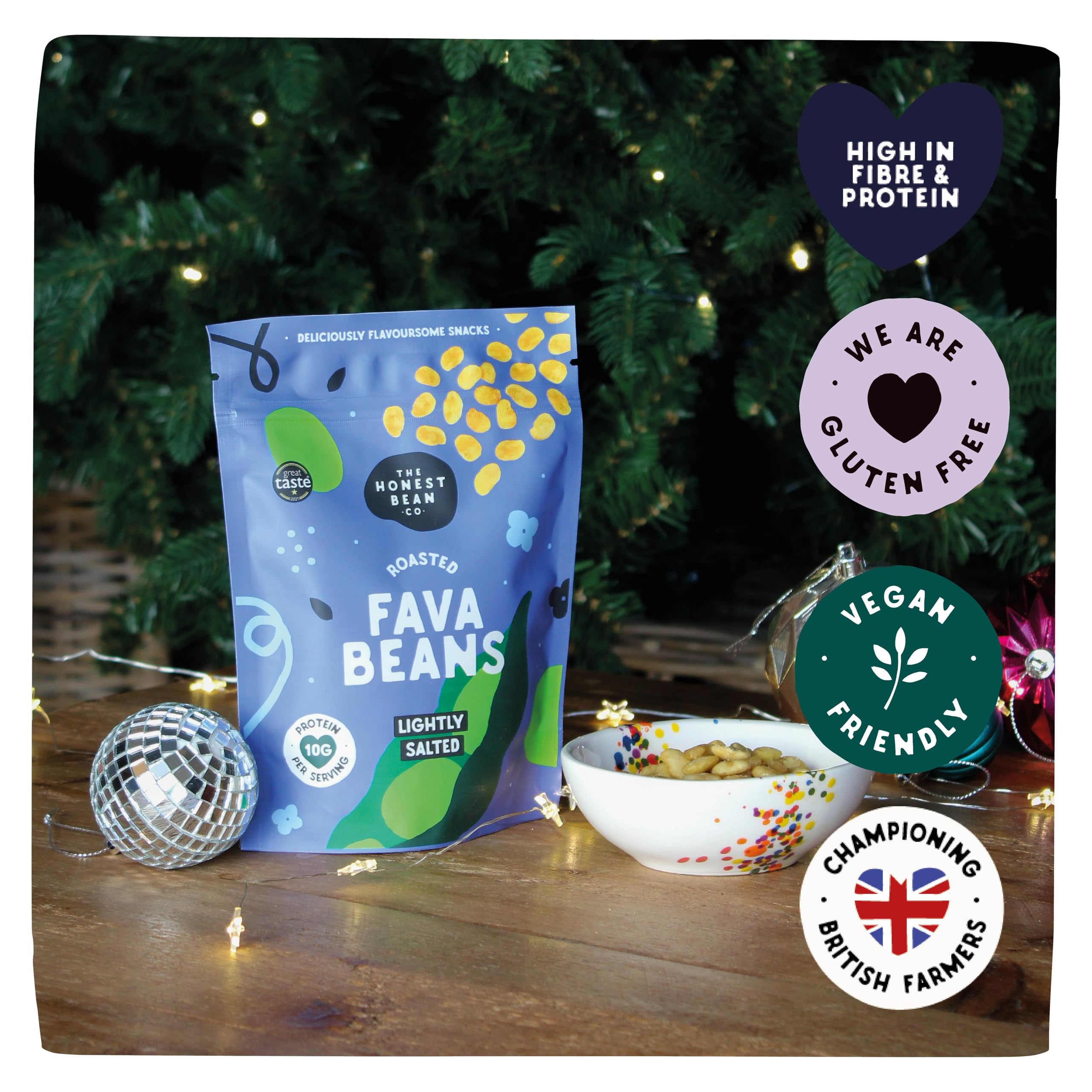 The Honest Bean Co Roasted Fava Bean Lightly Salted - High Protein Vegan Snack | 120g Pack of 6 2