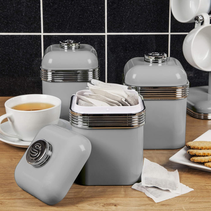 Swan SWKA1020GRN Retro Kitchen Storage Canisters, Grey, Set of 3