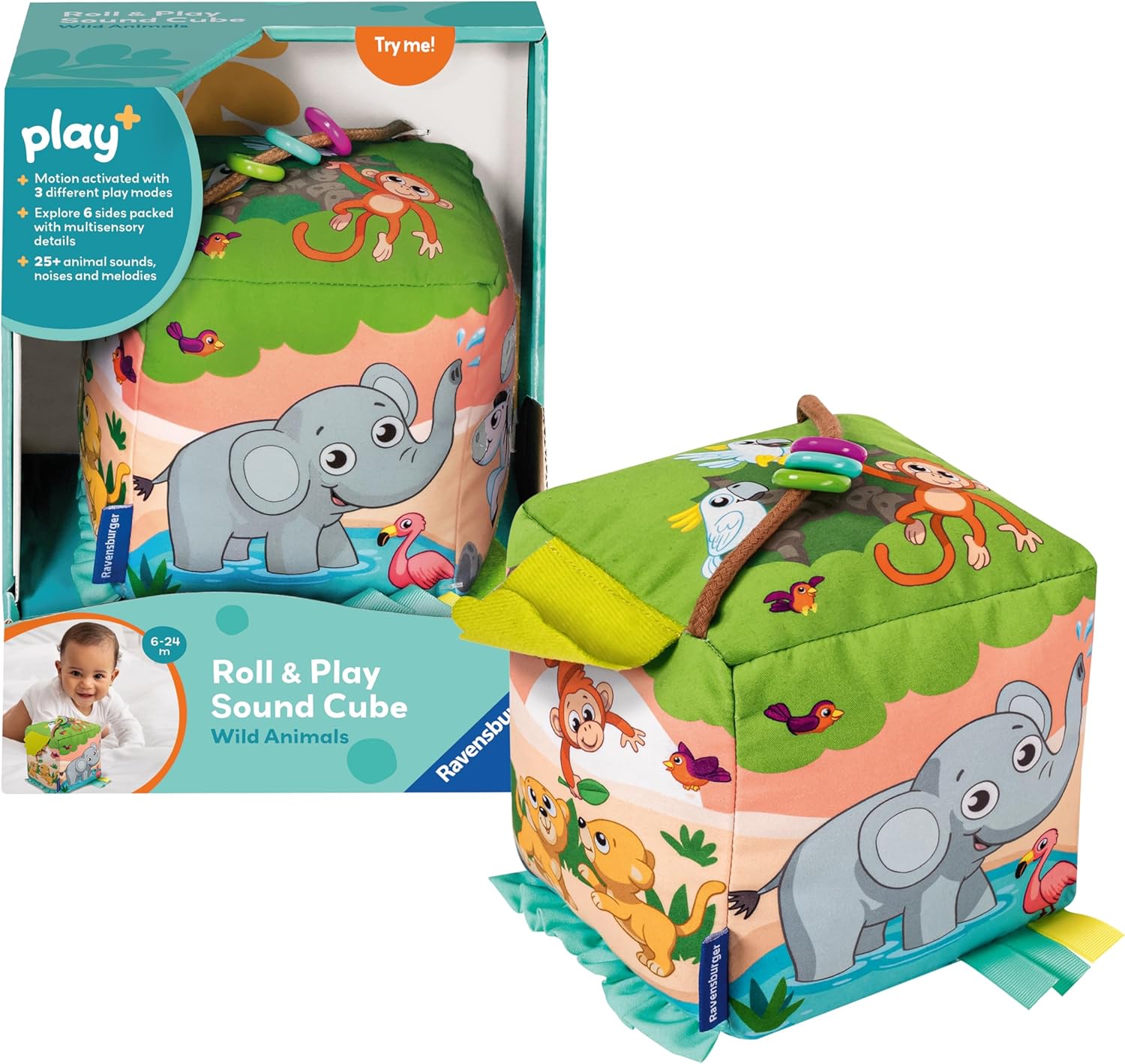 Ravensburger Play+ Roll & Play Sound Cube Wild Animals - Musical Baby Toy for 6 Months+