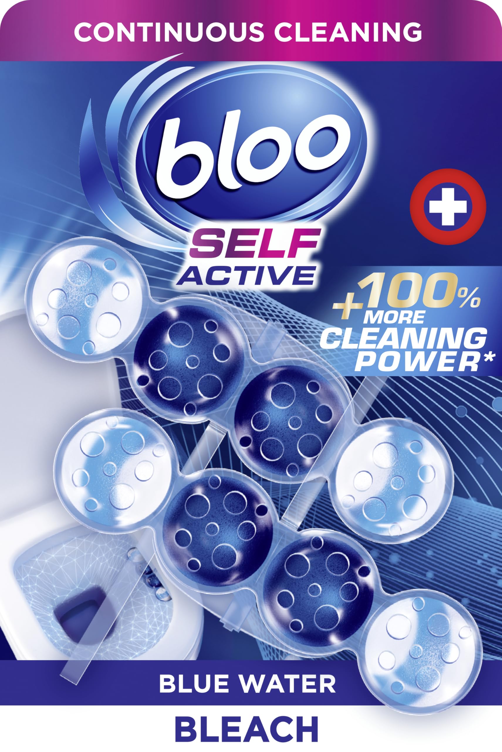 Bloo Self Active Duo Bleach Toilet Rim Block - Pack of 2 | 4-Function Formula