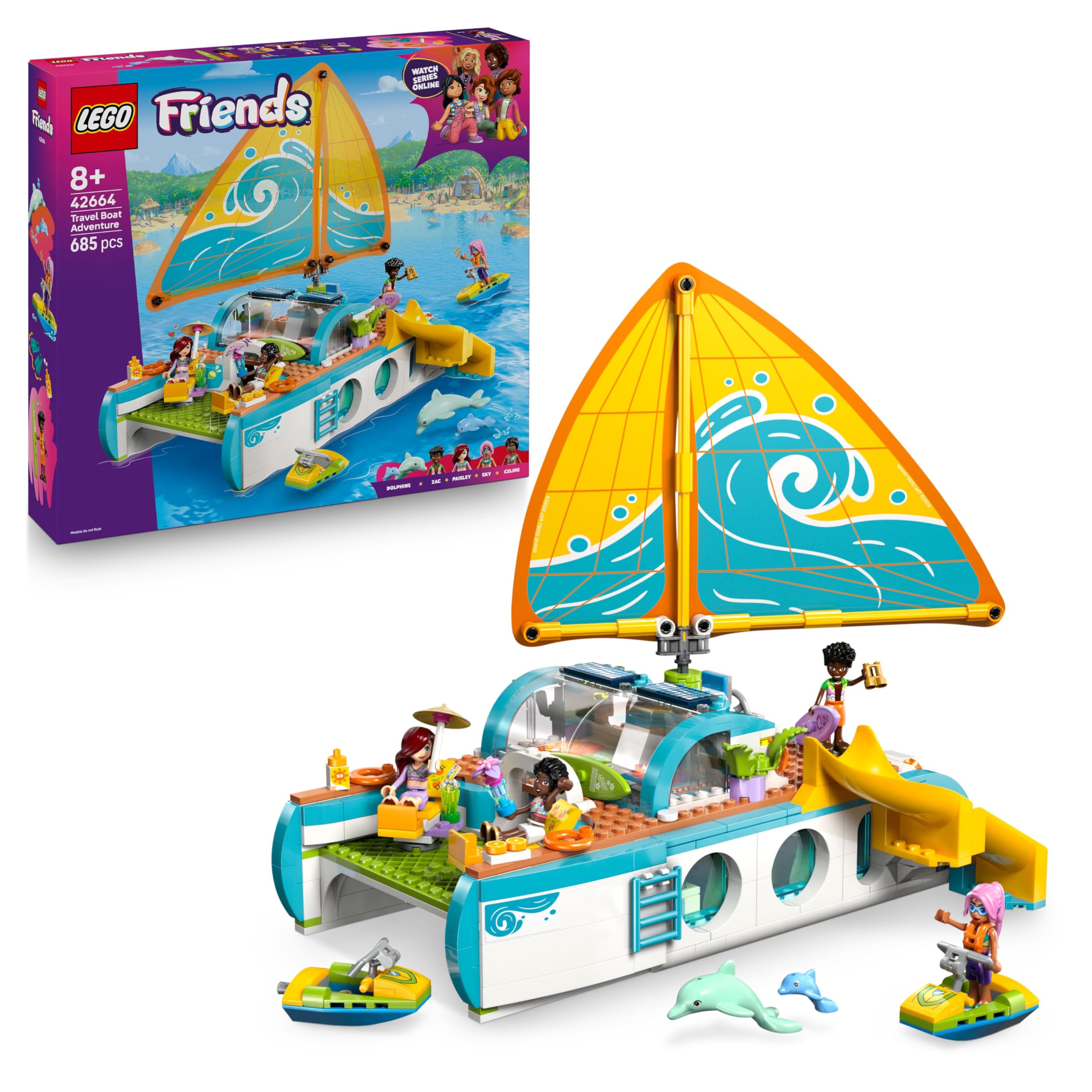 LEGO Friends Travel Boat Adventure Set 42664 - 4 Mini Dolls, 2 Dolphins | Ages 8+