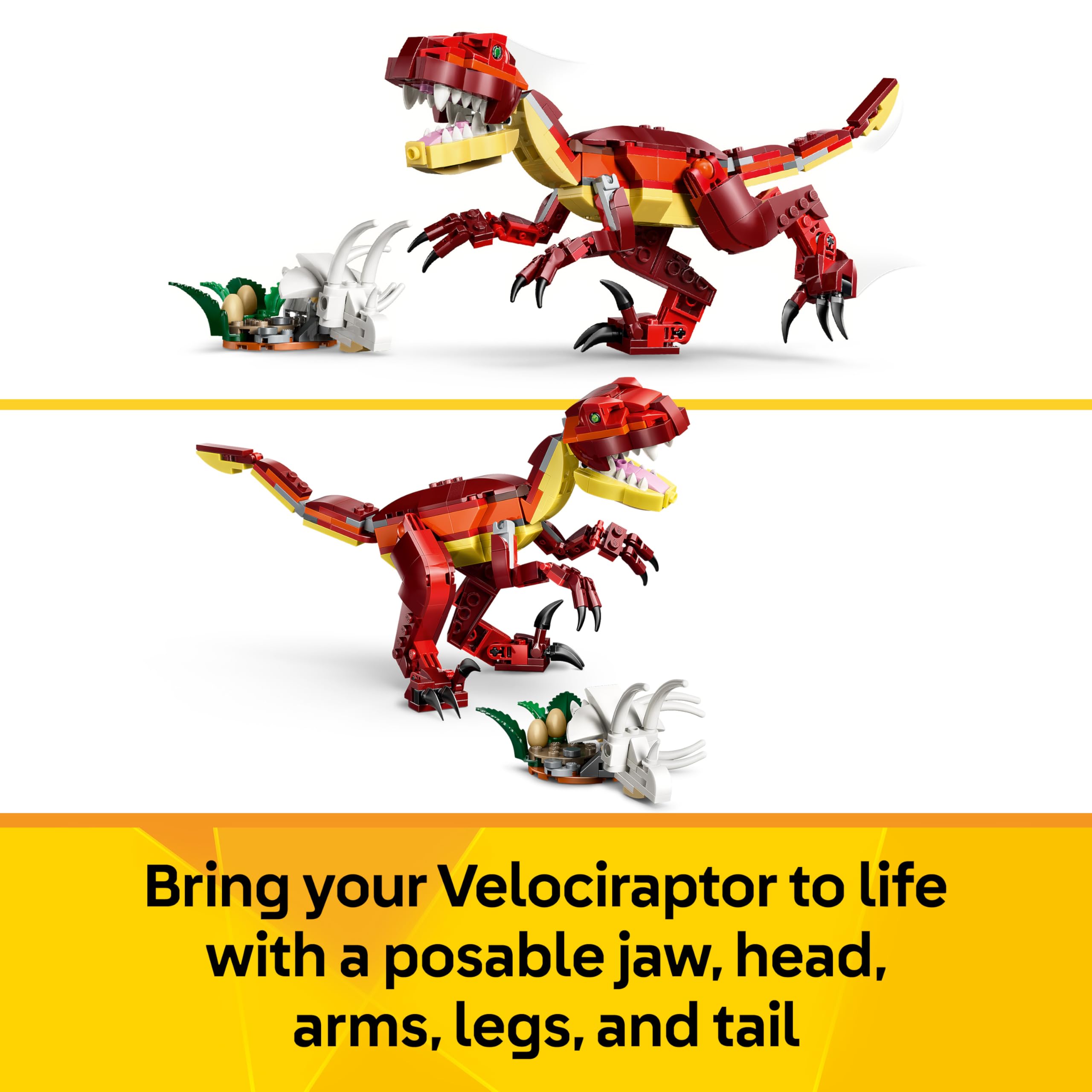 LEGO Creator 3in1 Fierce Dinosaur Toy - Build Velociraptor, Stegosaurus or 5