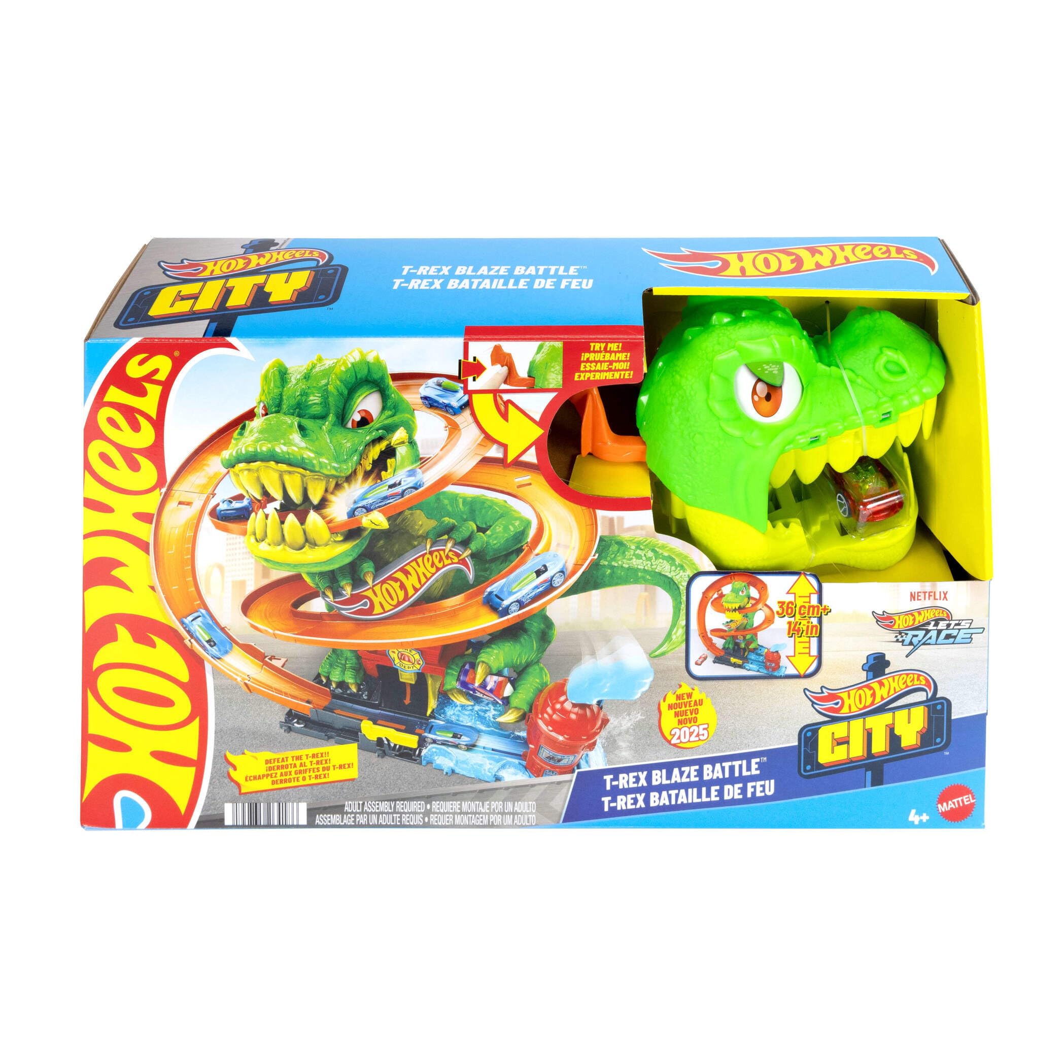 Hot Wheels City T-Rex Blaze Battle Playset with 1:64 Scale Die-Cast Fire Engine | Ages 4+ 7