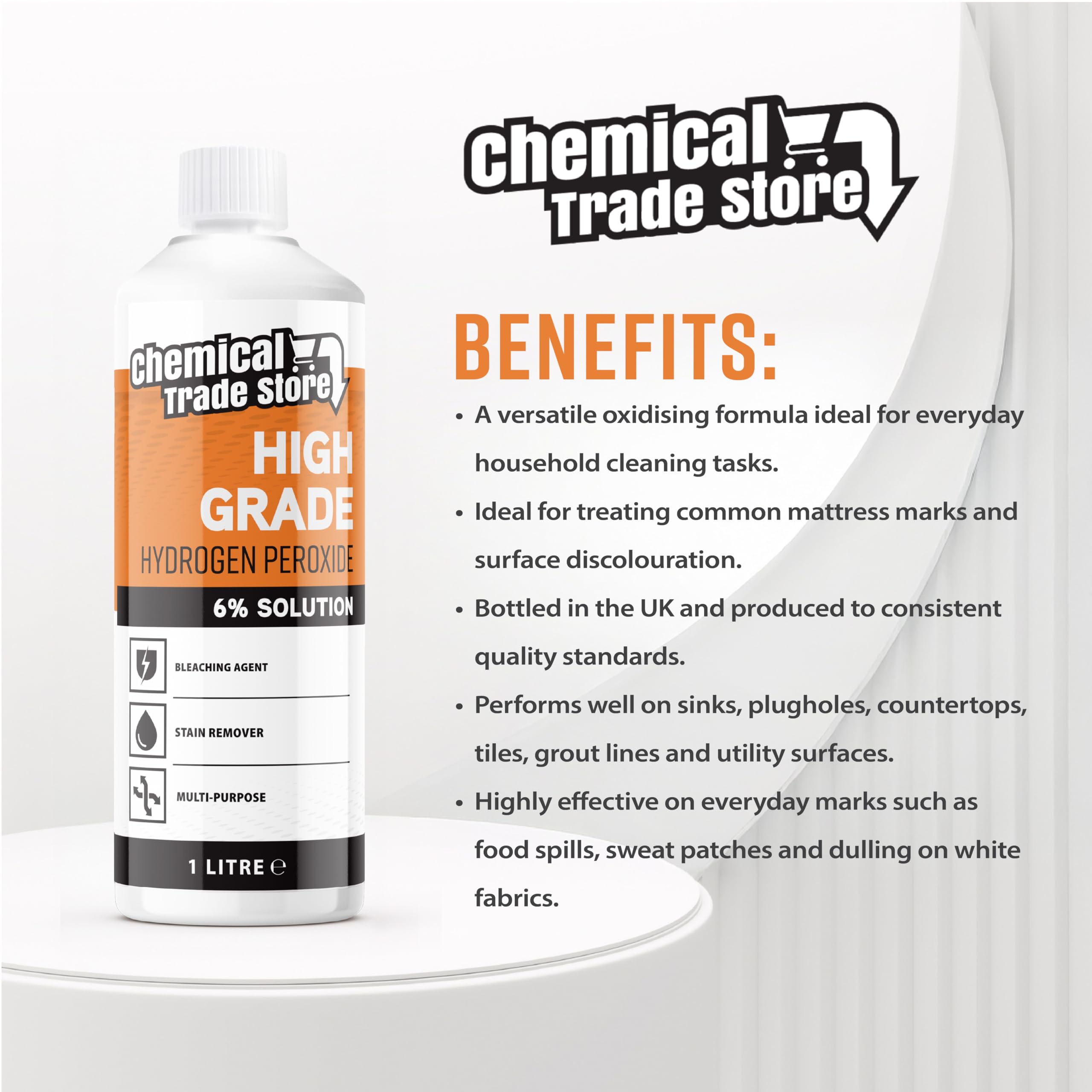 Chemical Trade Store Hydrogen Peroxide Solution 6% - Multi-Purpose Cleaner | 1L Liquid 5