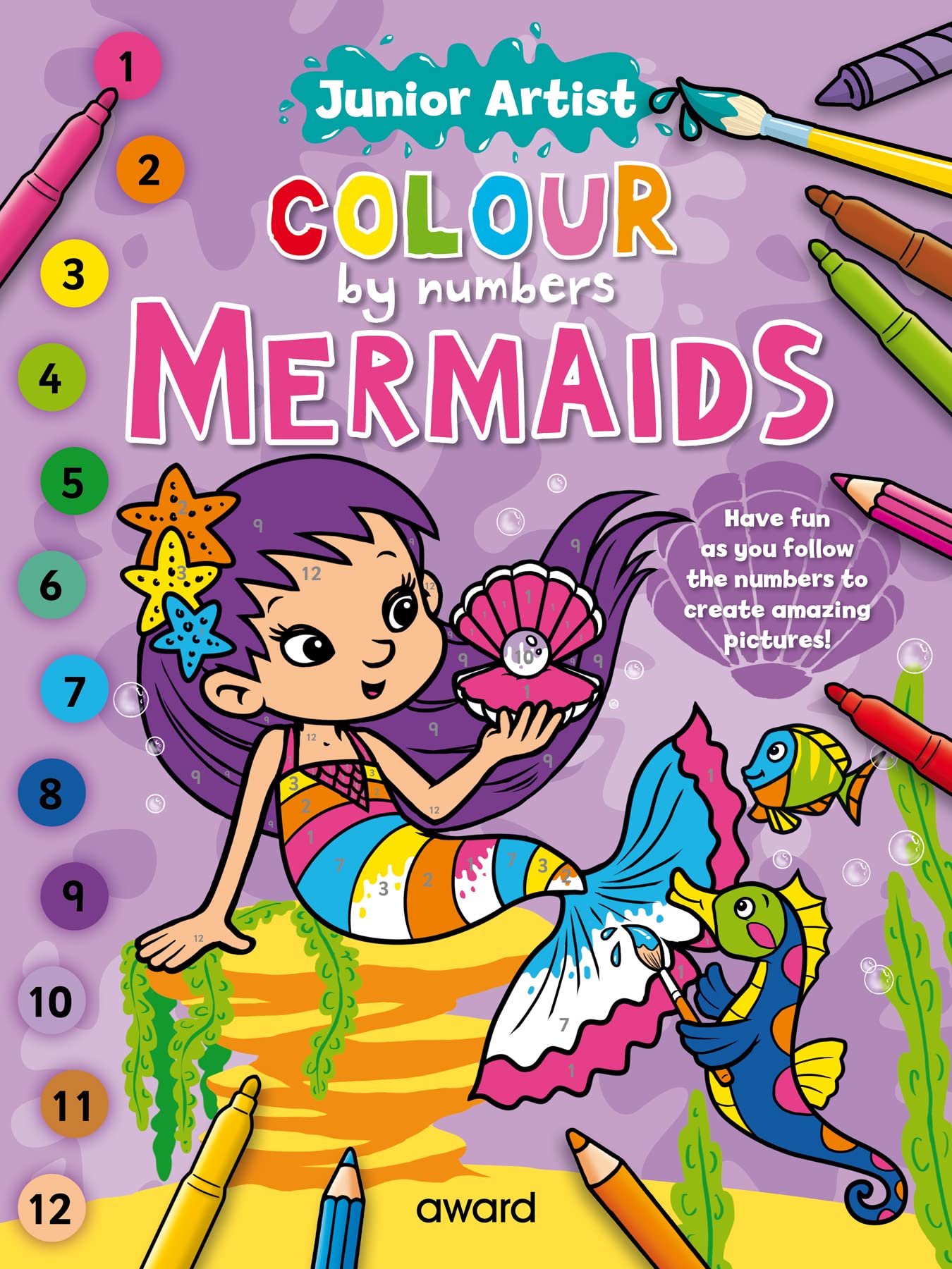 Award Publications Ltd Junior Artist Colour By Numbers: Mermaids - Coloring Book | Ages 5+ | 16 Pages 1