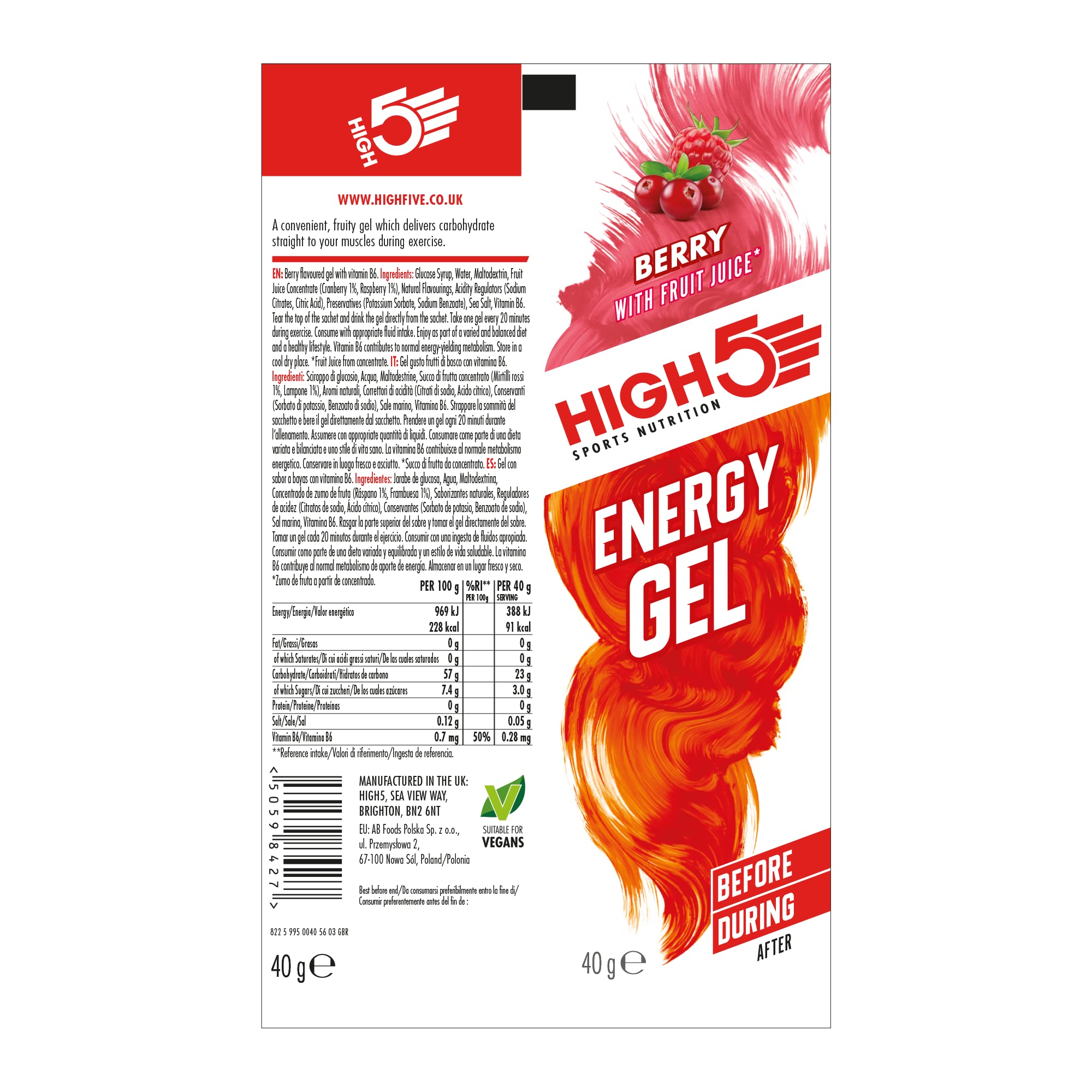 HIGH5 Energy Gel Pouches - 6 x 40g Berry Vegan Fuel for Endurance Sports | Caffeine-Free 7