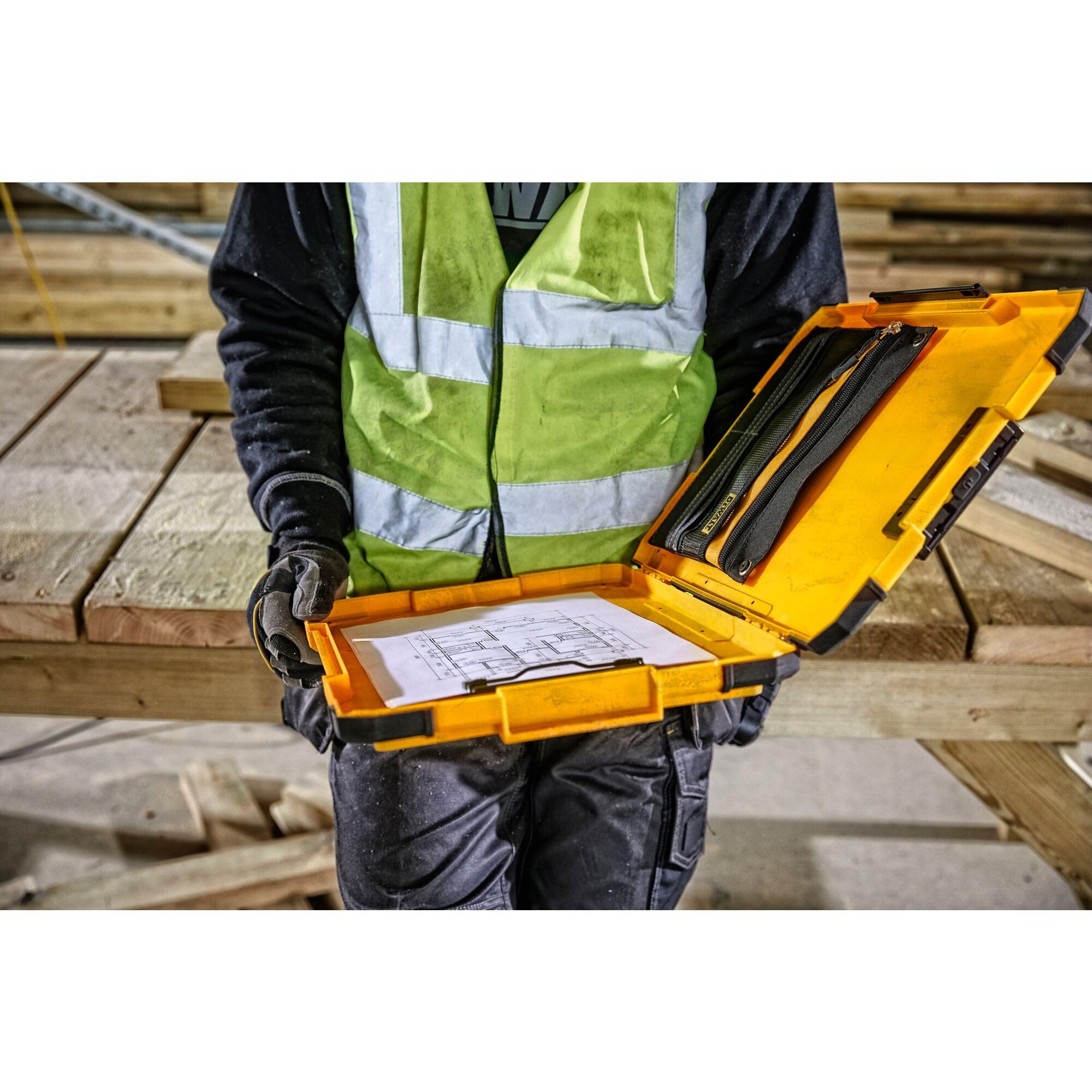 DEWALT TSTAK Clipboard with Dual Storage and LED Light | Plastic/Metal | Multi Color 9
