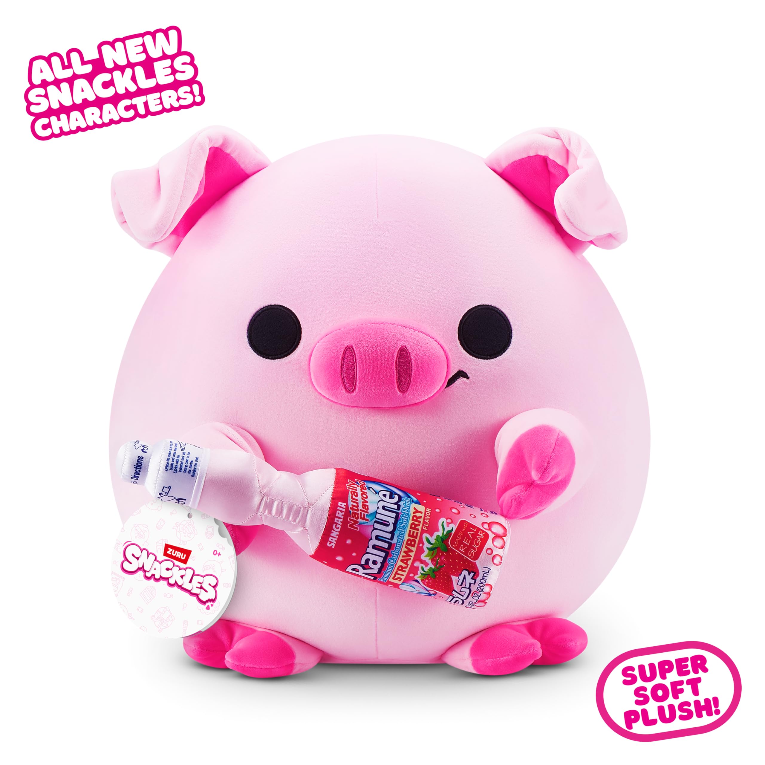 Snackles Piggy Anna Plush - 14-inch Super-Soft Collectible with Sangaria Strawberry Ramune Snack by ZURU 2