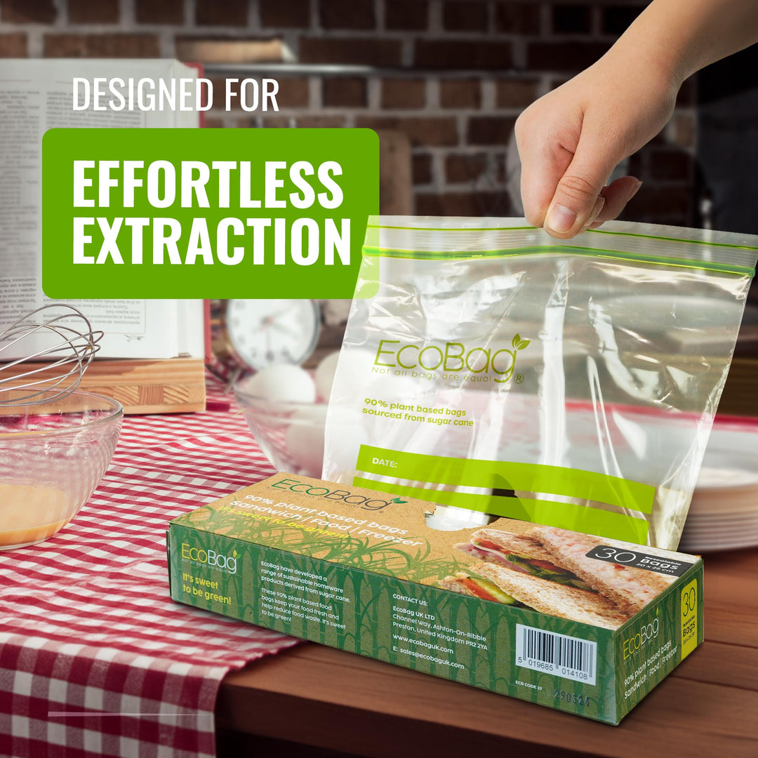 EcoBag 30 Pack Reusable Freezer/Sandwich Bags - 4.5L, 35 Microns, Clear