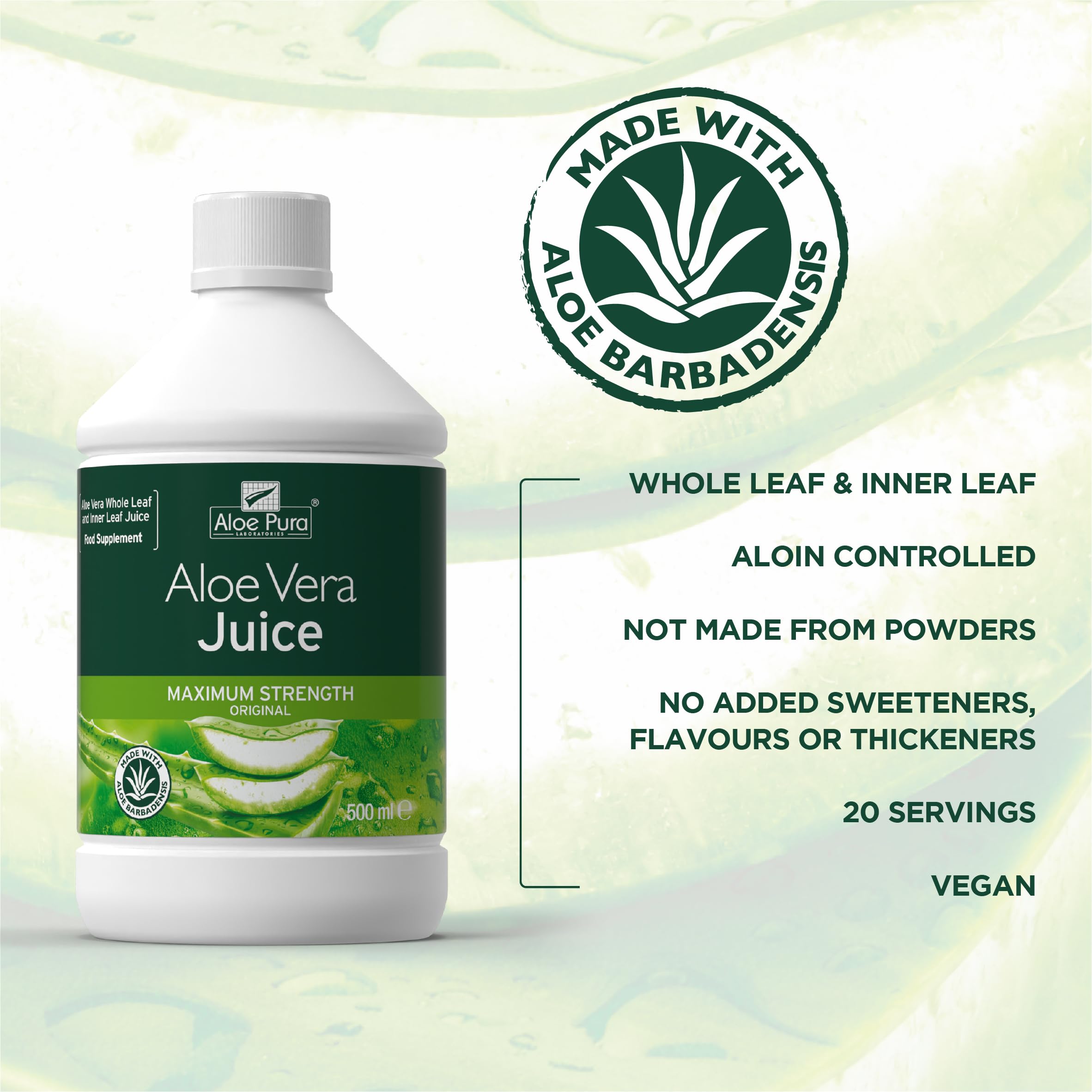 Aloe Pura Maximum Strength Aloe Vera Juice - Natural, Vegan, 500 ml Liquid 3