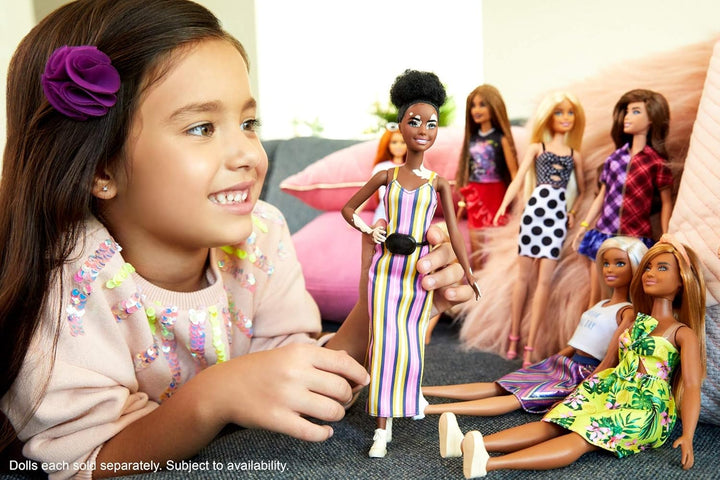 Barbie Fashionistas Vitiligo Doll with Striped Dress and Accessories (GYG08)