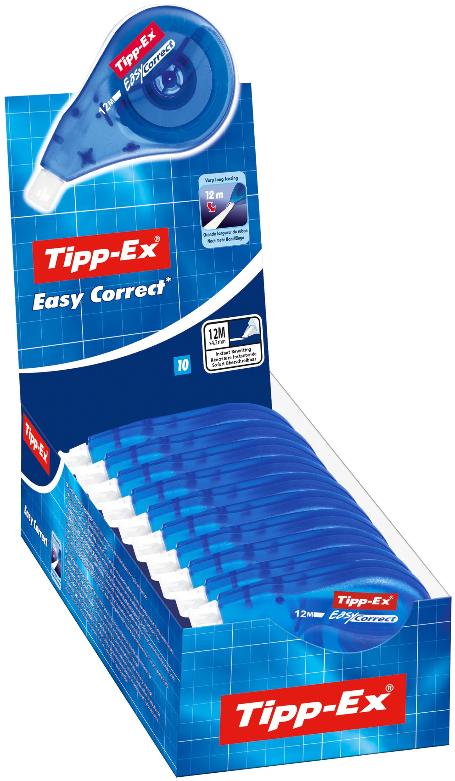 Tipp-Ex Easy Correct Correction Tape - Box of 10 Extra-Long Tear-Resistant Film | 12 m x 4.2 mm
