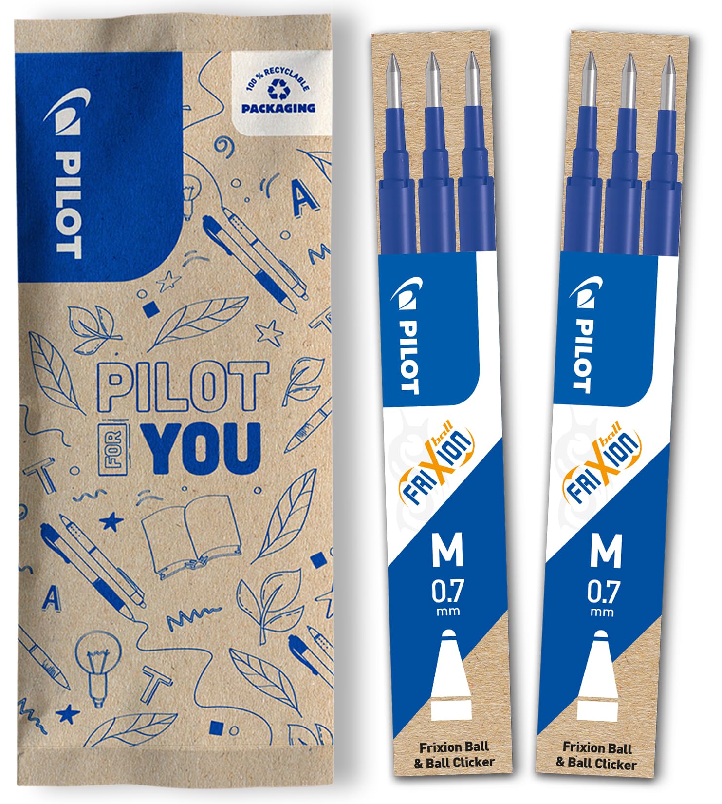 PILOT FriXion Rollerball Refill - 0.7mm Tip, Blue Ink | Pack of 6