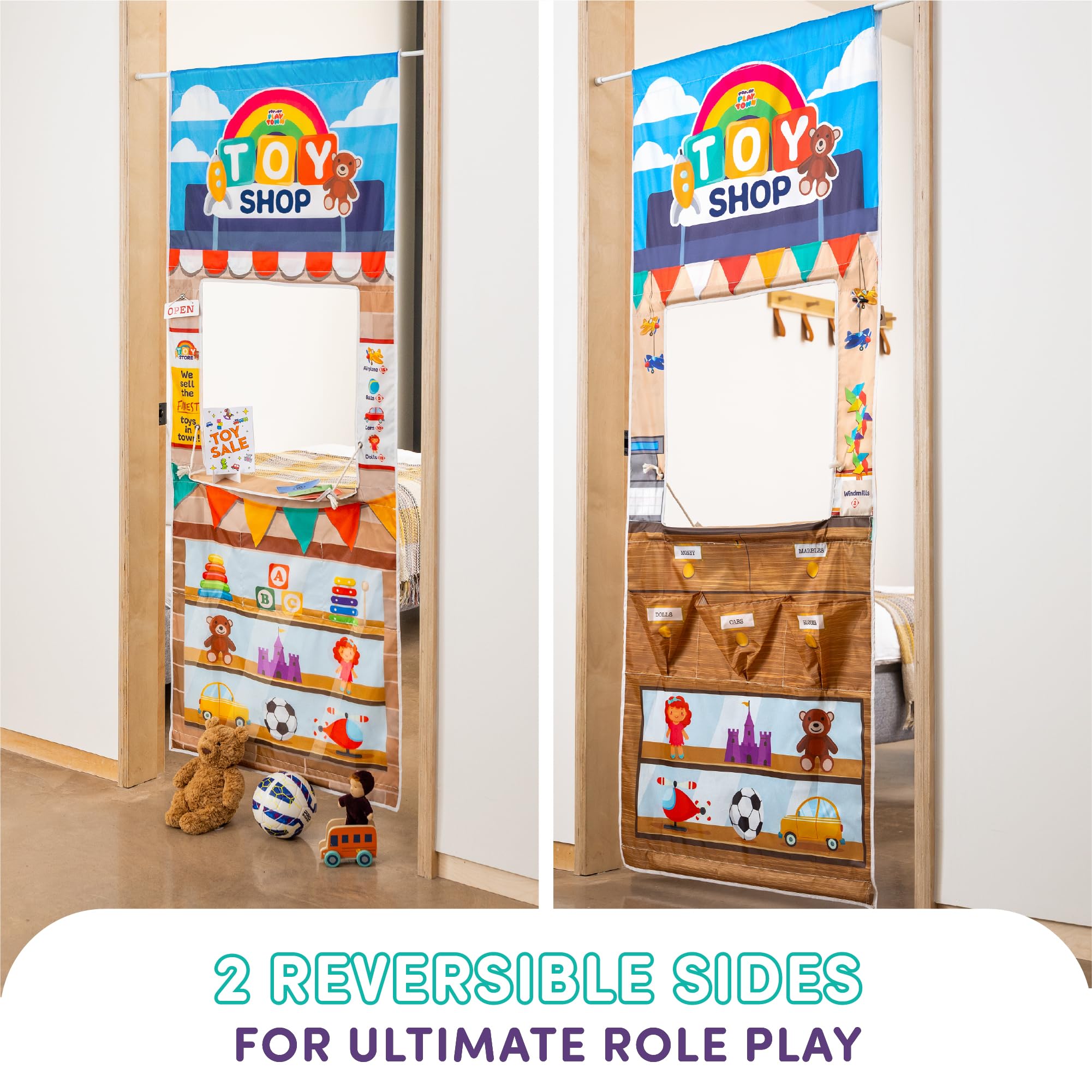 Playhouse Pop Up Play Town Hanging Doorway Toy Shop with Curtain 5