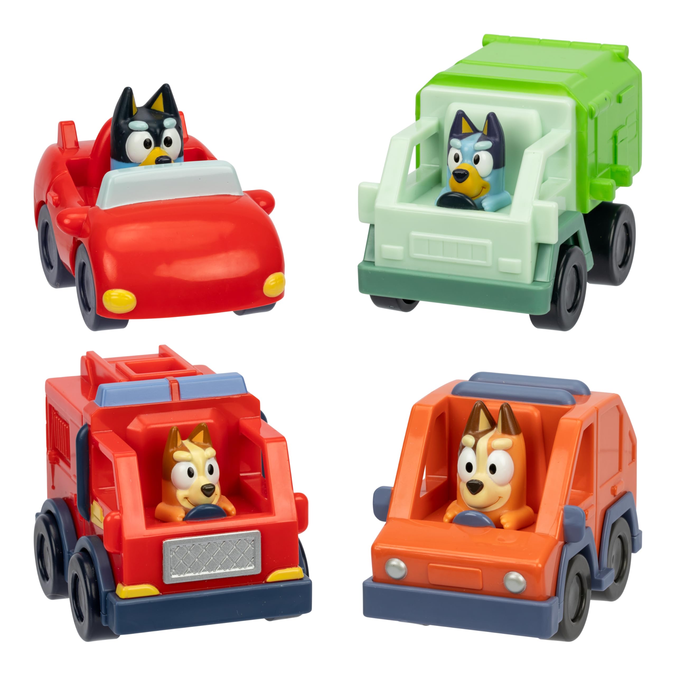 Bluey Mini Racers Set - 4 Popular Vehicles | Free-Rolling Wheels | Ages 3+