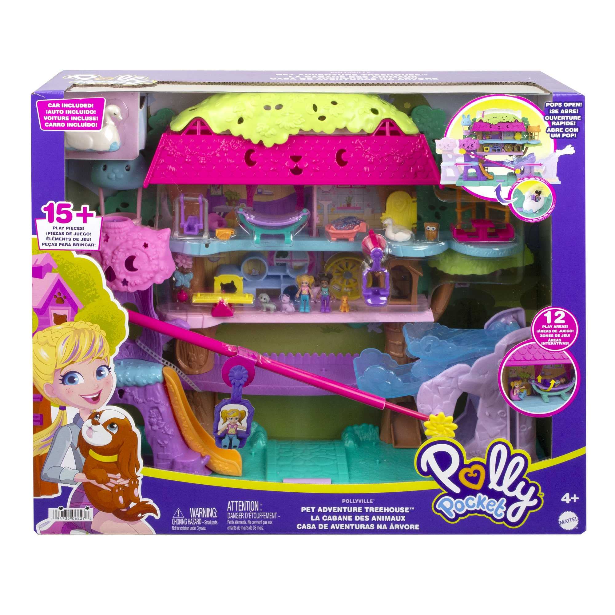 Polly Pocket Pollyville Pet Adventure Treehouse Playset - 5-Floor Treehouse with Micro Dolls & Swan Vehicle 12