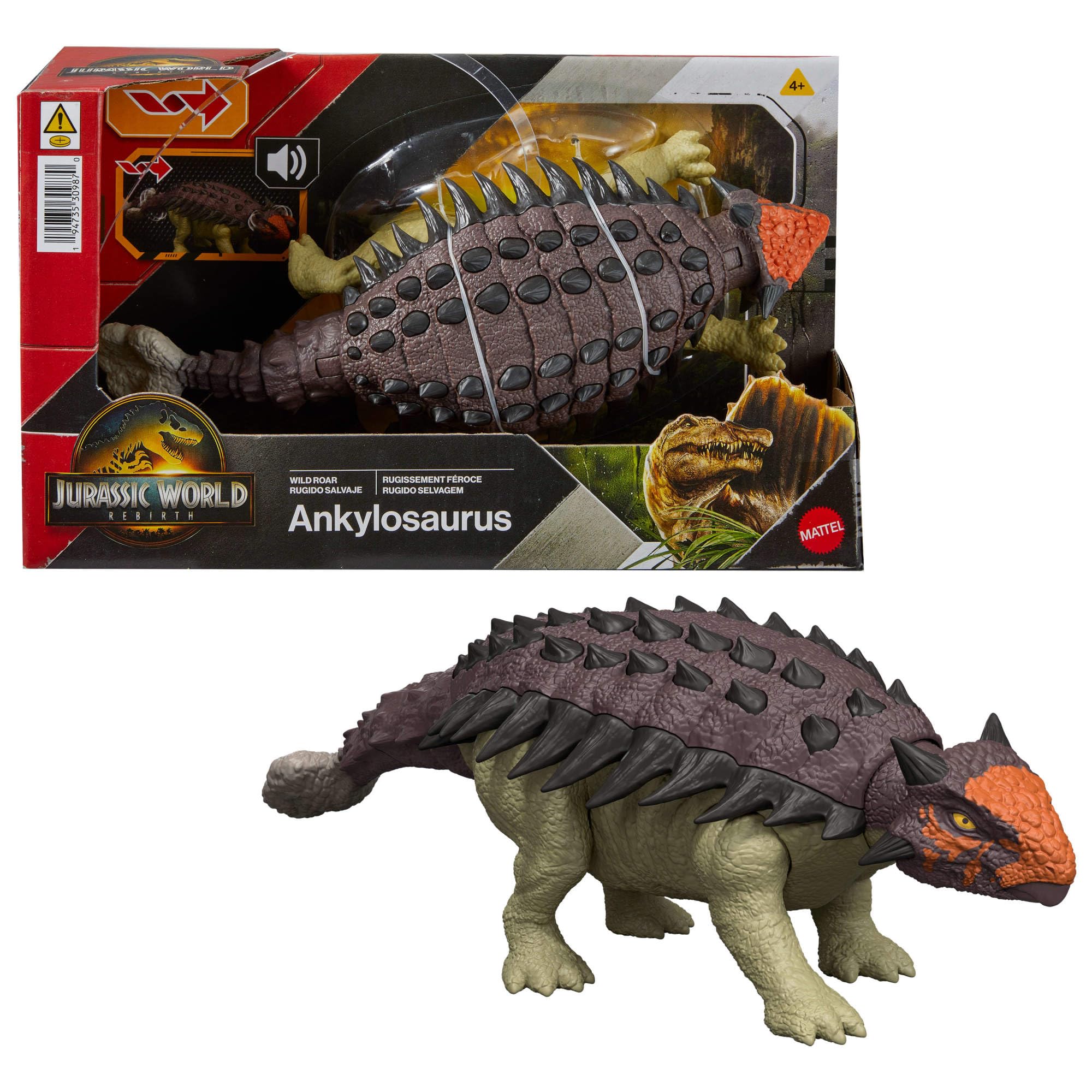 Mattel Jurassic World Rebirth Wild Roar Ankylosaurus Dinosaur Toy | Posable | Attack & Roar | Ages 4+