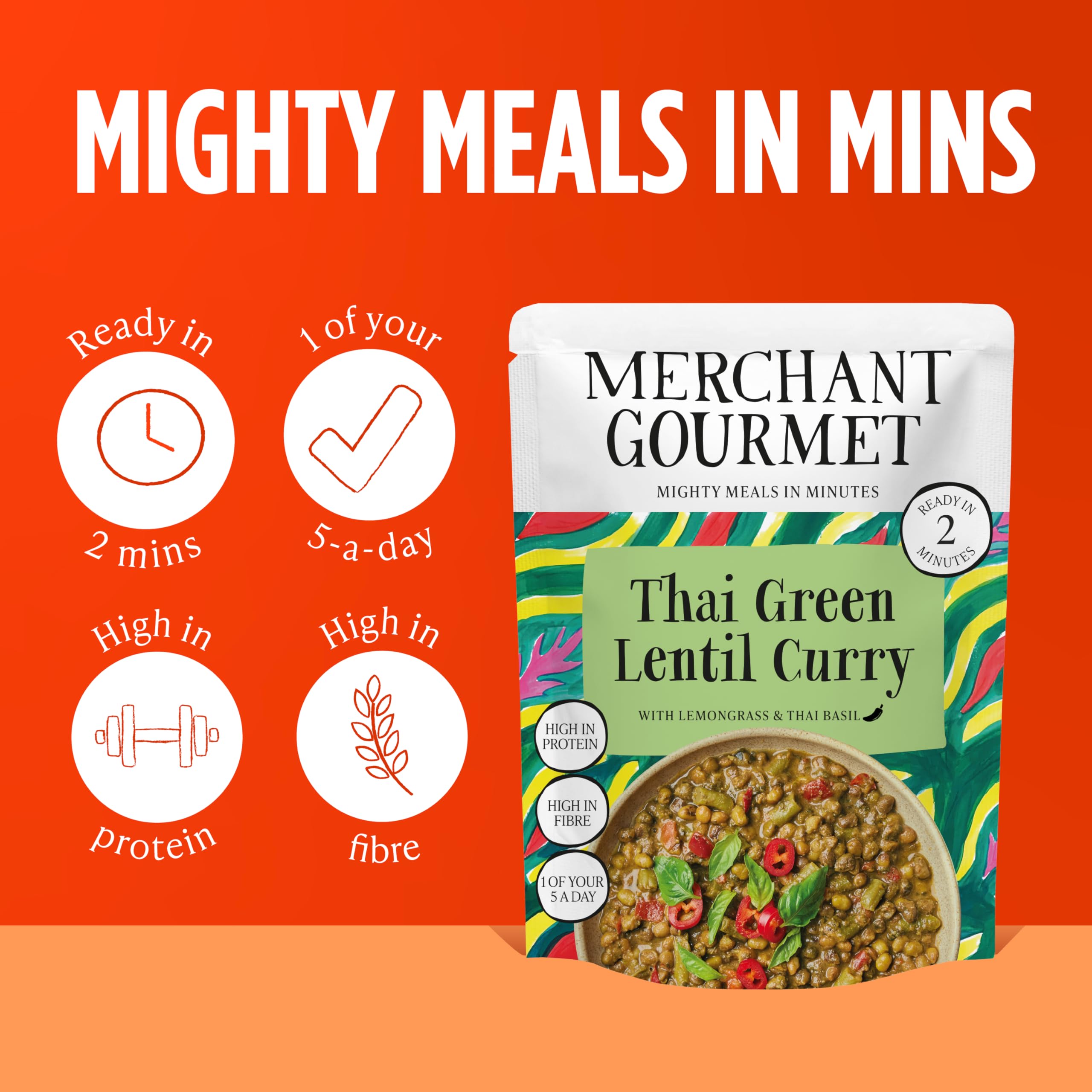 Merchant Gourmet Ready-to-Eat Thai Green Lentil Curry with Lemongrass | 6 x 280g Pouches | High Protein & Fibre 3