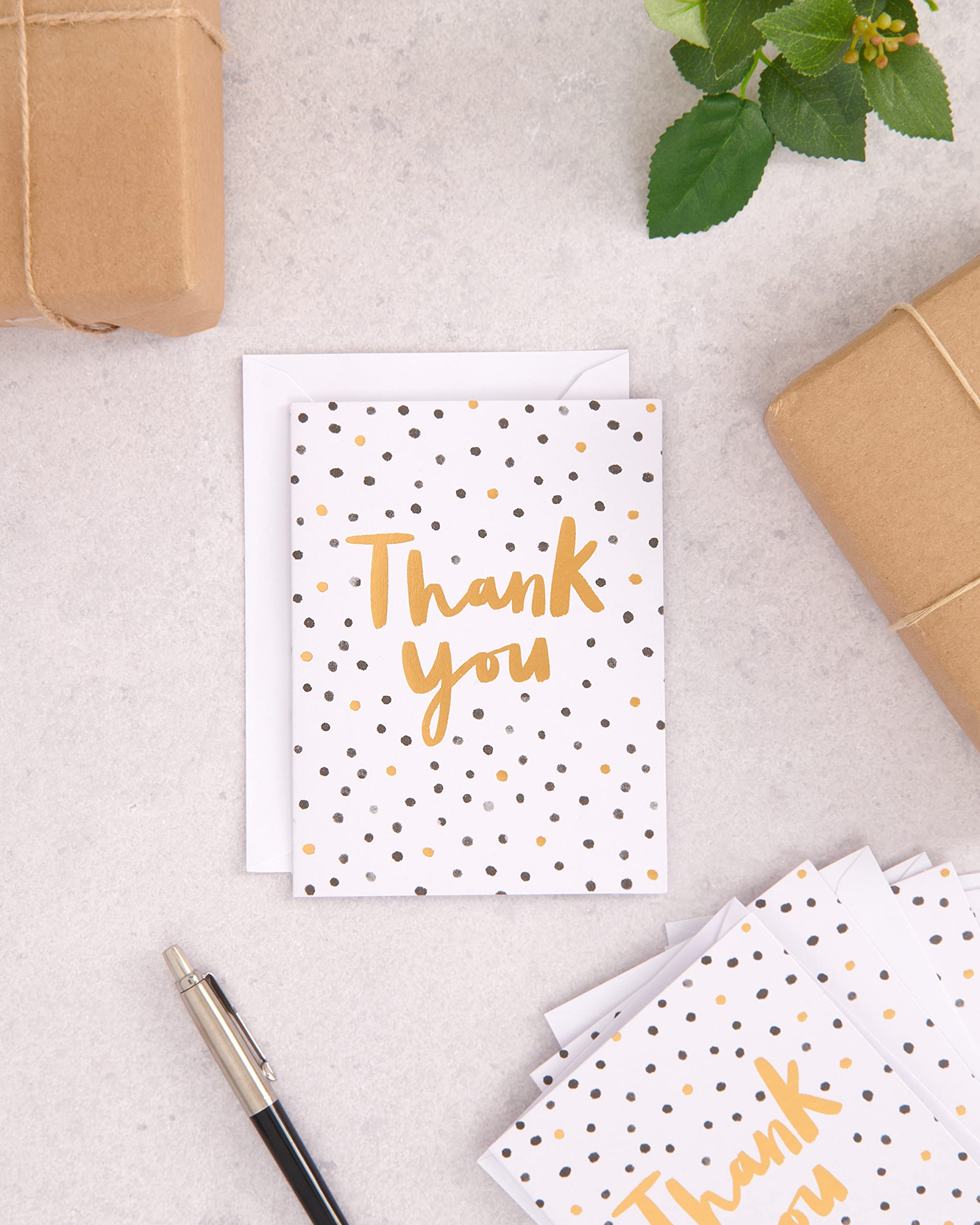 UK Greetings Thank You Cards Multipack - 10 Count, Black & Gold Spot Design | FSC Certified