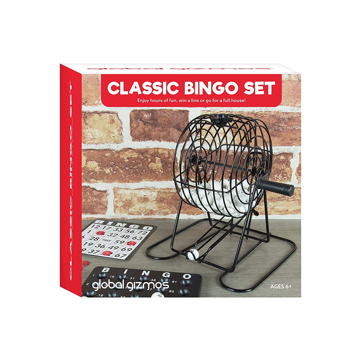 Global Gizmos 50690 Traditional Bingo Set - Includes Cage, 75 Balls, 18 Cards, 150 Markers | Family Game 6